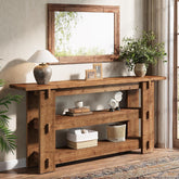 63" Solid Wood Console Table, Farmhouse Sofa Table Behind Couch with 3-Tier Shelves#Colour_Brown 3
