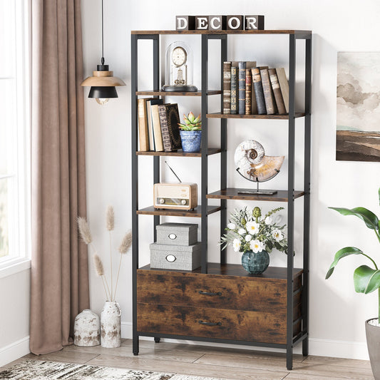 67" Bookshelf, Freestanding Etagere Bookcase with 2 Drawers & Shelves Tribesigns