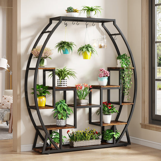 69.69" Plant Stand, Multi-Tiered Flower Plant Shelf with 8 Hanging Hooks Tribesigns