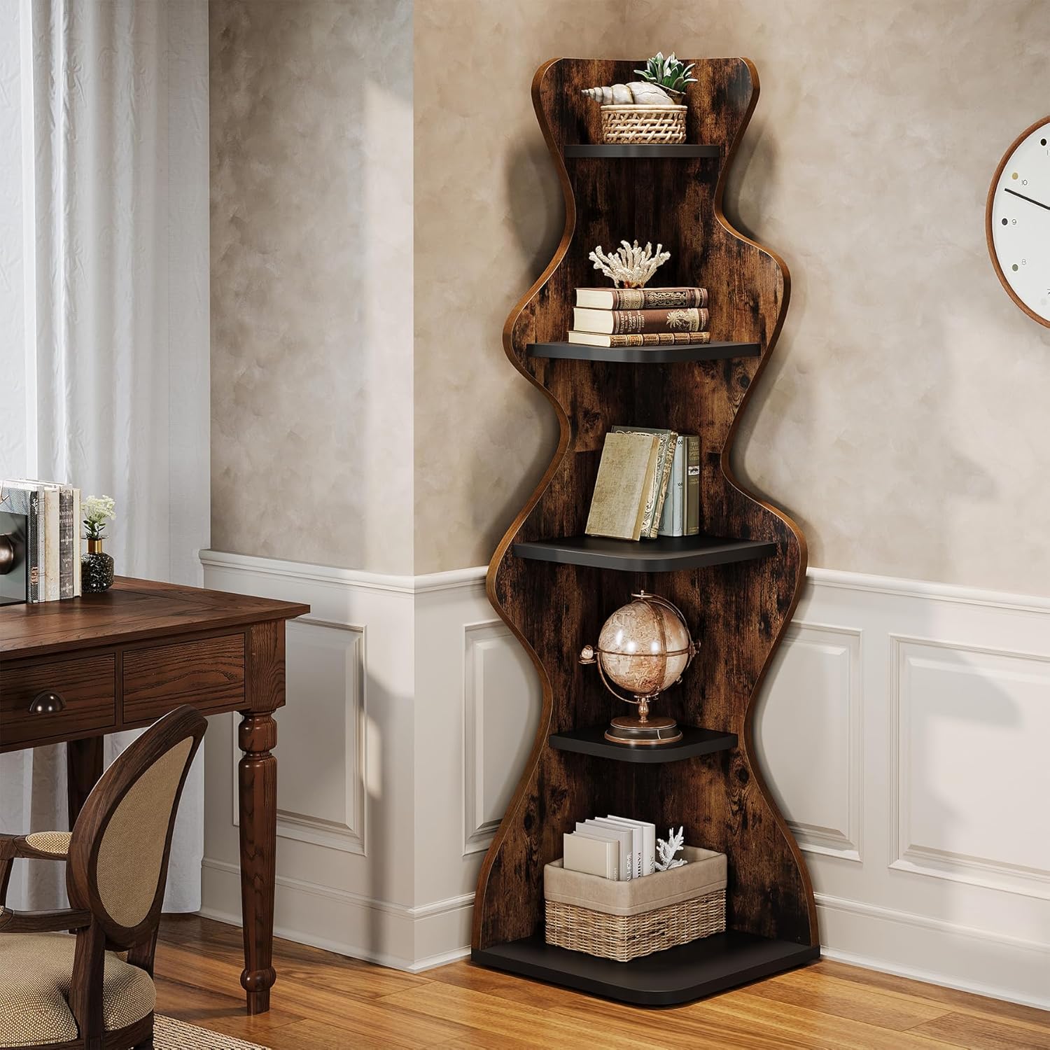 69" Corner Bookshelf - 5-Tier Display Shelf for Small Spaces