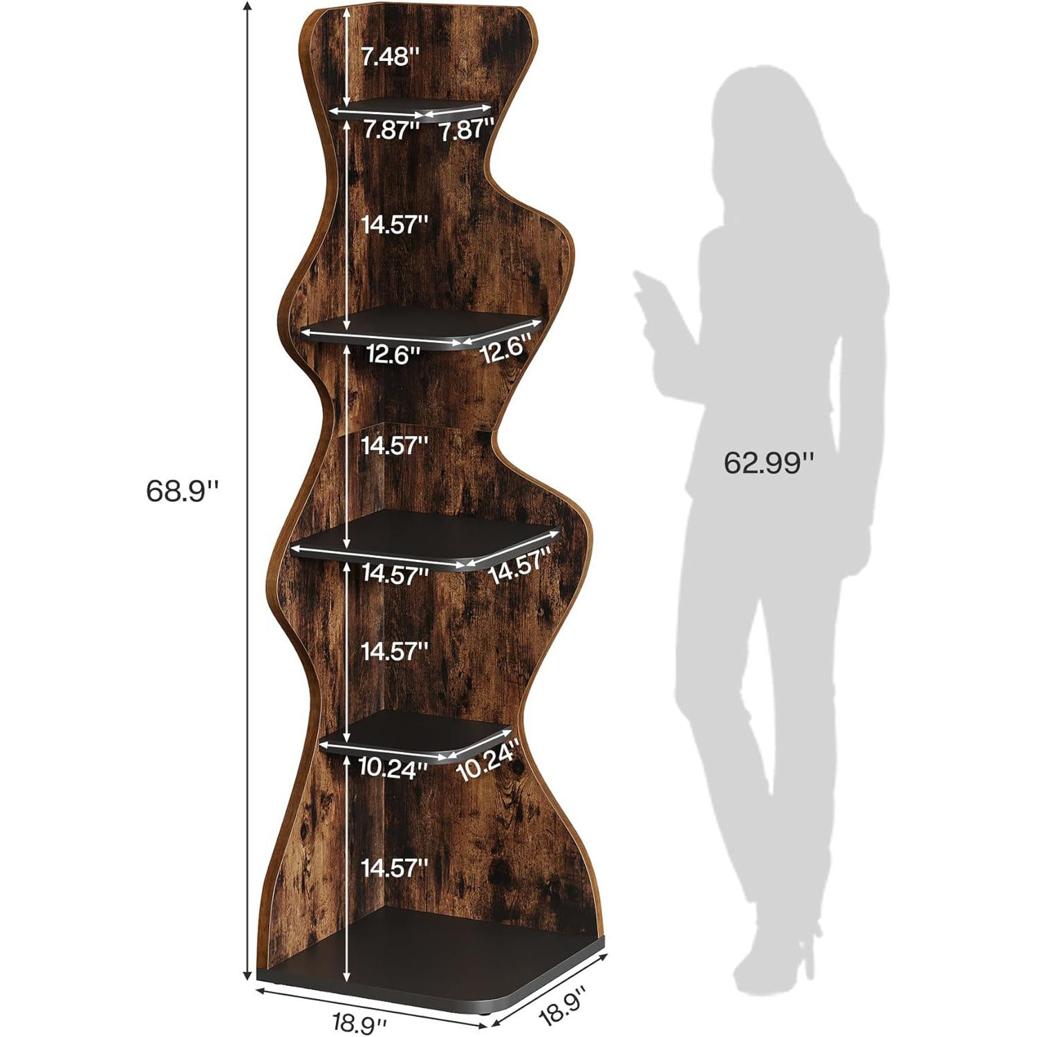 69" Corner Bookshelf - 5-Tier Display Shelf for Small Spaces