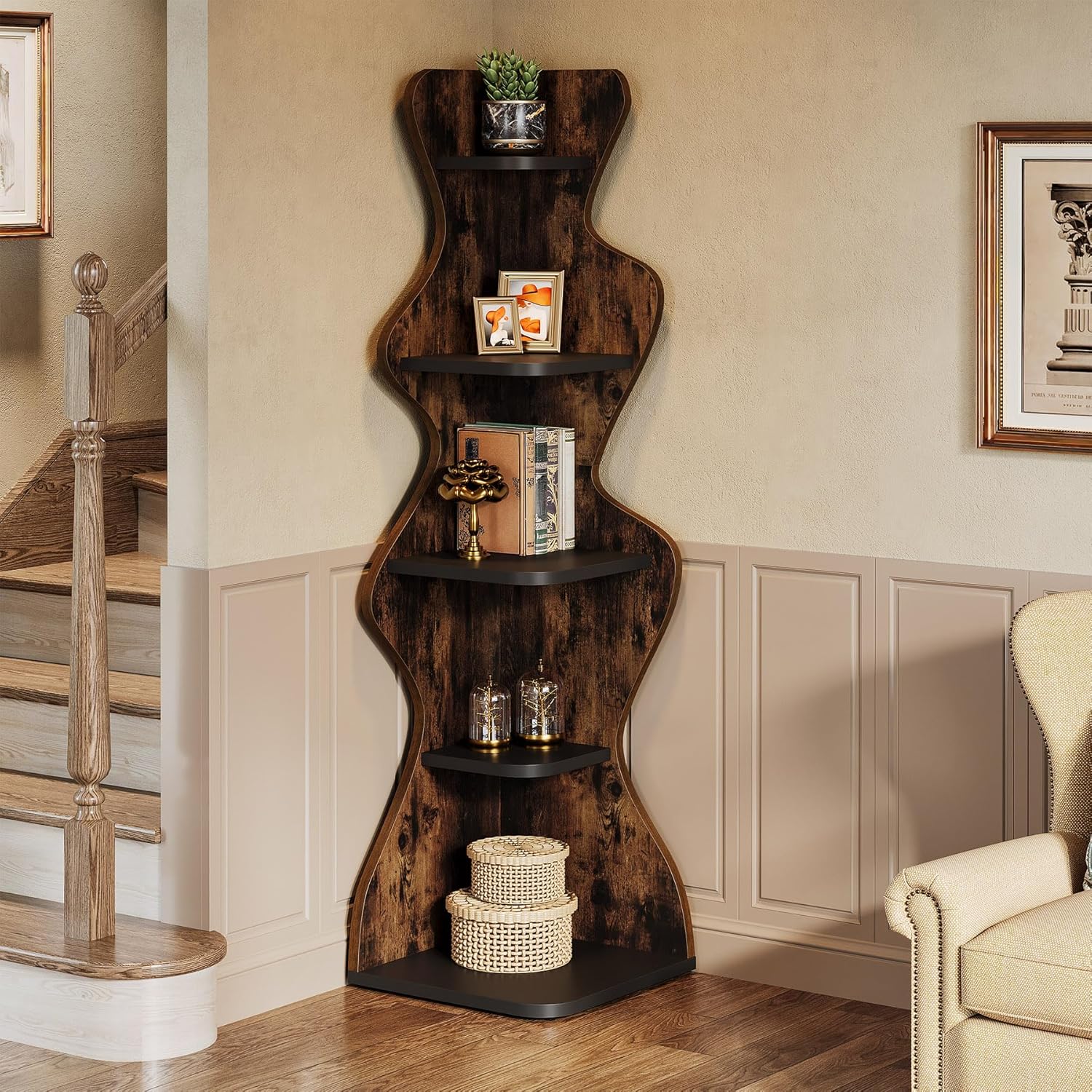 69" Corner Bookshelf - 5-Tier Display Shelf for Small Spaces