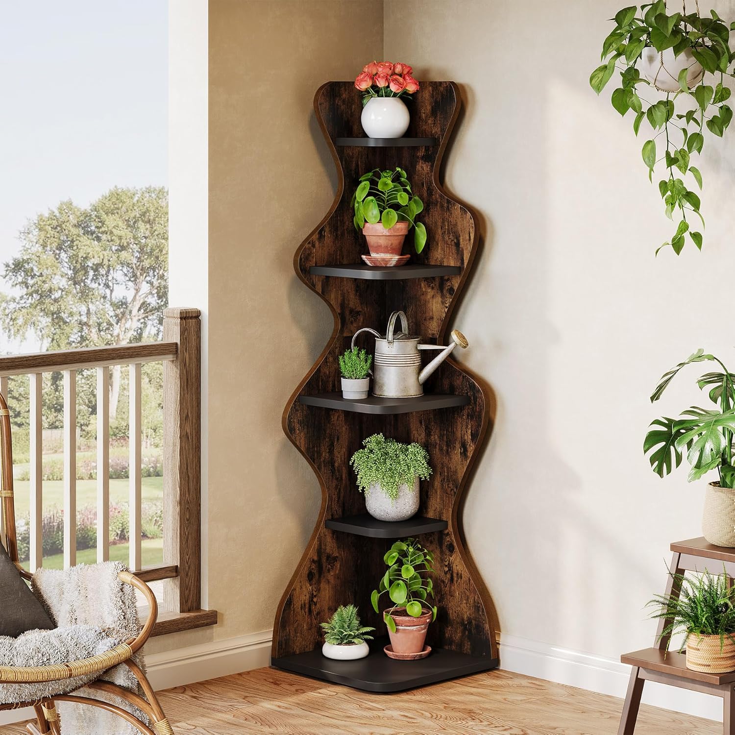 69" Corner Bookshelf - 5-Tier Display Shelf for Small Spaces