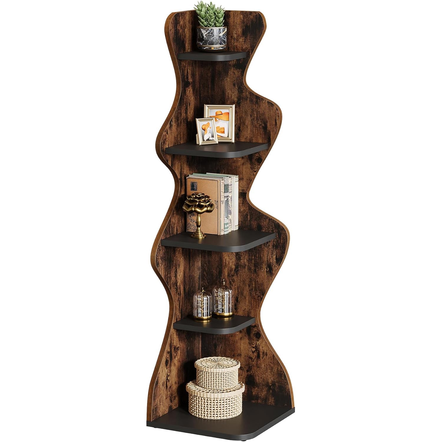 69" Corner Bookshelf - 5-Tier Display Shelf for Small Spaces