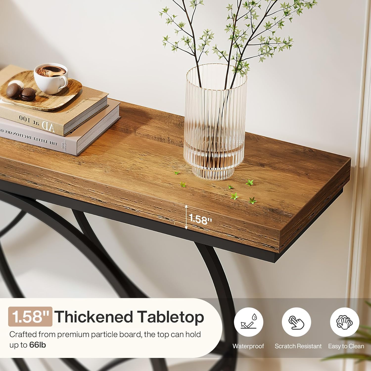 47" Industrial Console Table - 2-Tier Sofa Table with Geometric Metal Frame & Storage, Rustic Brown