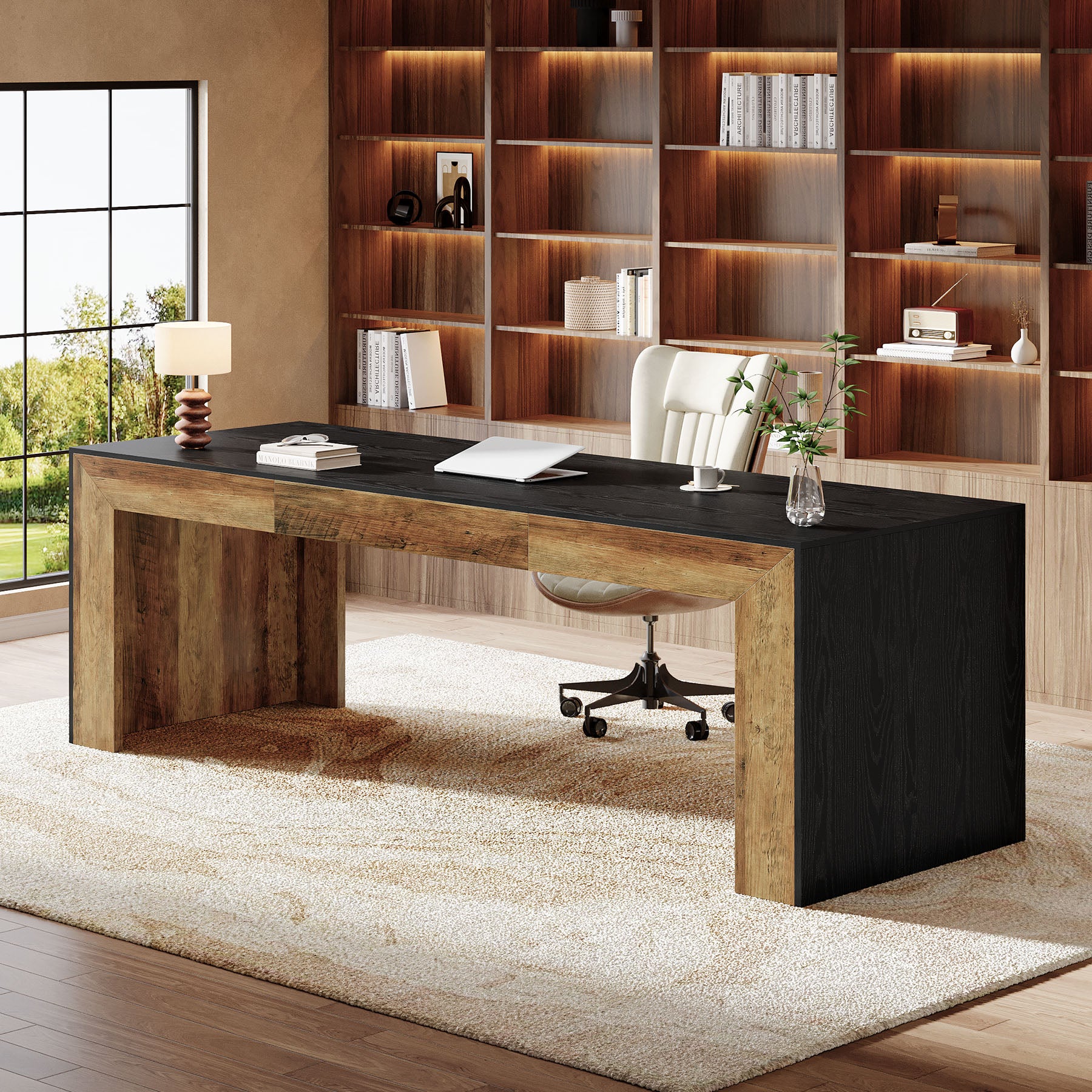 78.7-Inch Two-Person Computer Desk with Reinforced Double-Rectangle Legs, Farmhouse Executive Desk for Home Office