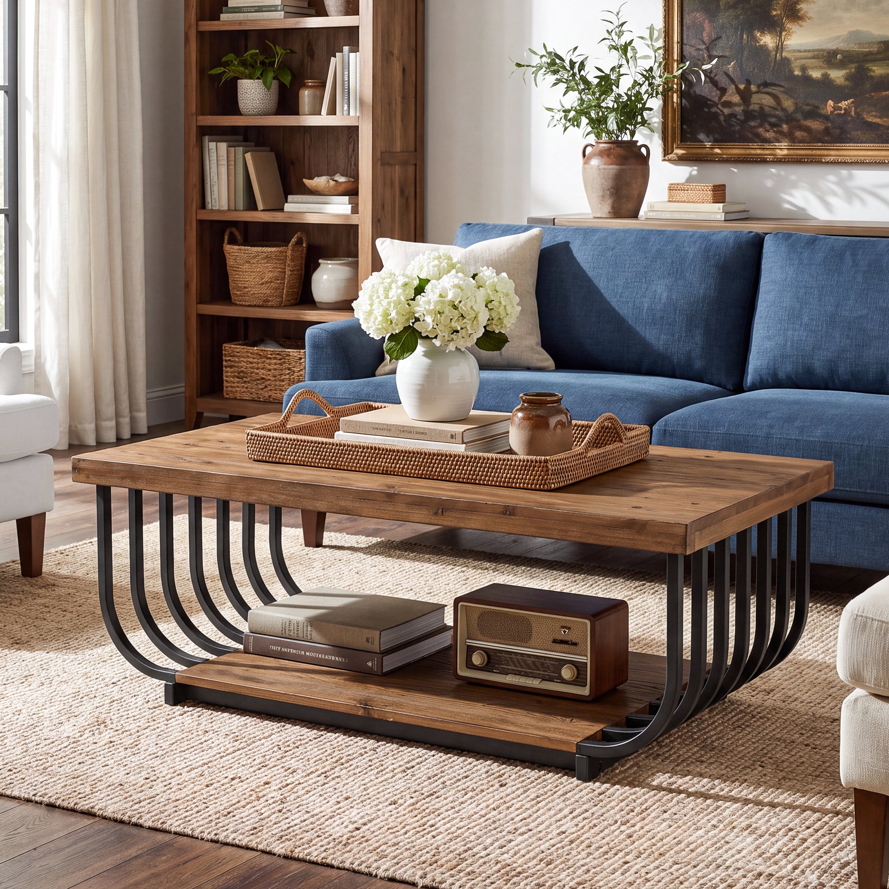 Tribesigns 47-Inch Solid Wood Coffee Table with 2-Tier Storage, Rectangular Table for Living Room
