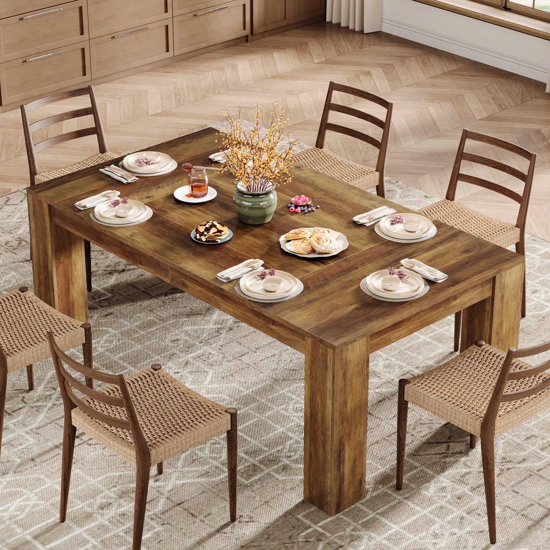 Tribesigns 63 Inch Dining Table, Rustic Farmhouse Wooden Kitchen Table for 4 to 6 People Home Dining