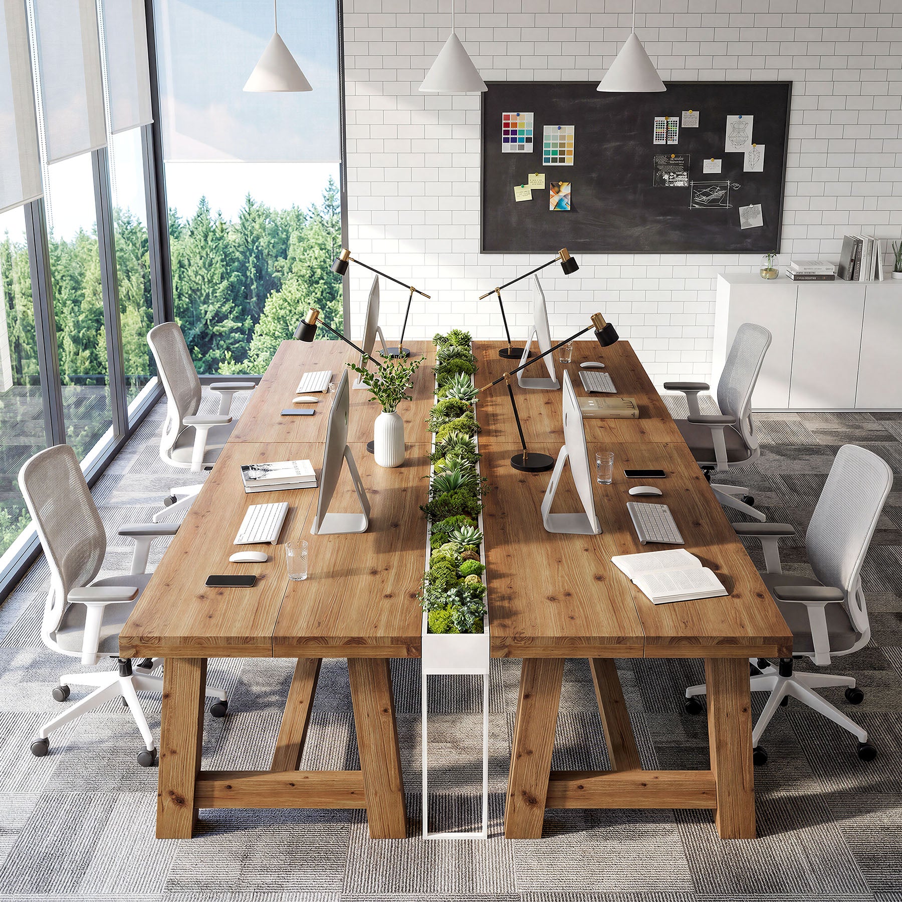 Tribesigns 63-Inch Solid Wood Computer Desk, Thick Top Wooden Workstation for Home Office