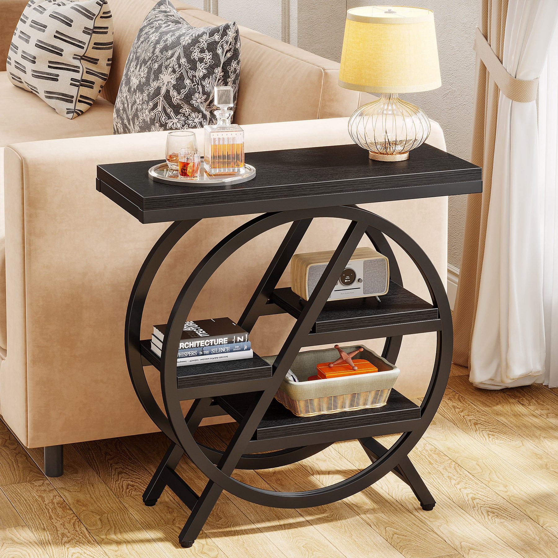 4-Tier End Table, Small Side Table Snack Table with Storage Shelves