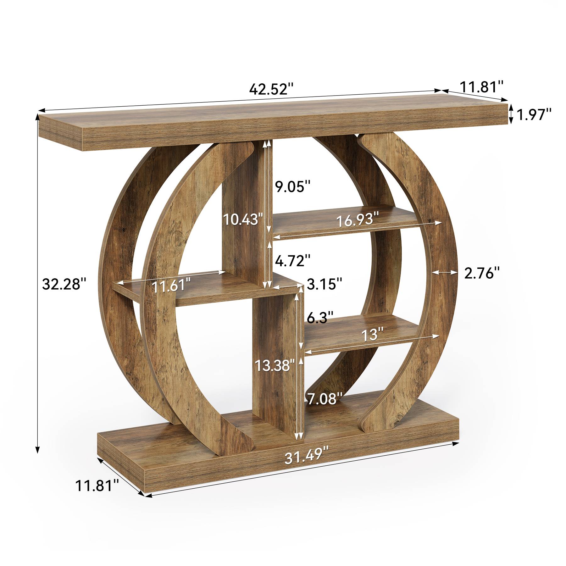 42.5" Console Table, Wood 5-Tier Sofa Entryway Table with Geometric Base
