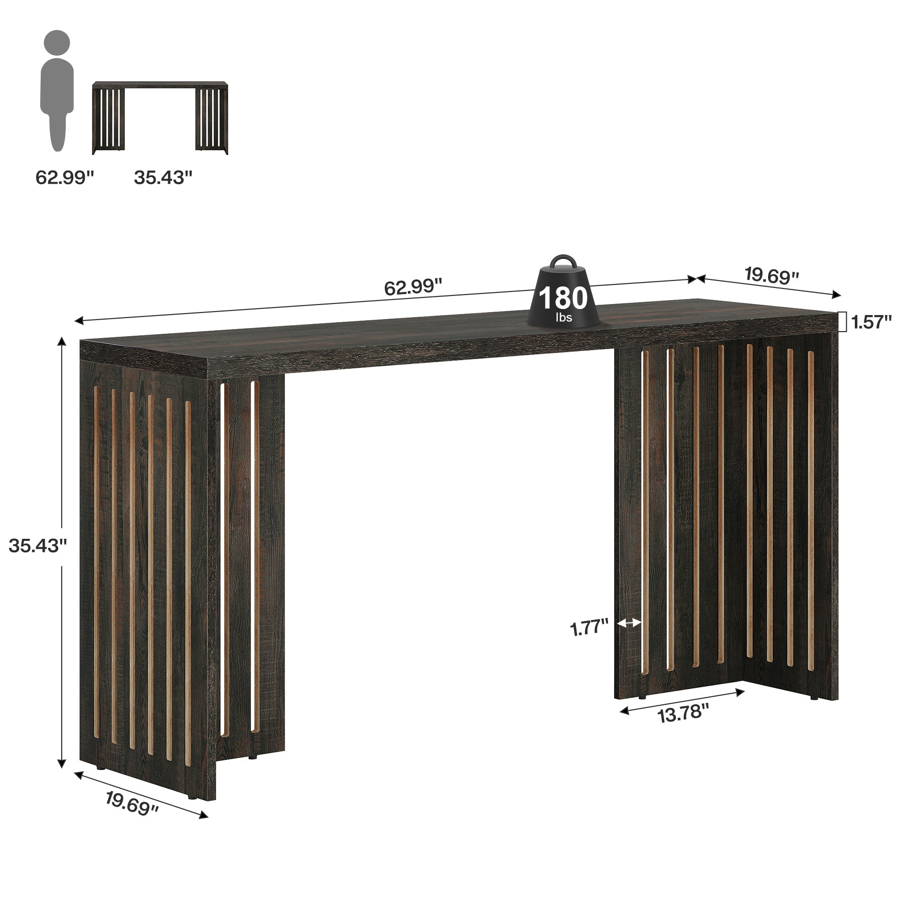 Tribesigns 63-Inch Bar Table, Industrial Counter Height Pub Table with Louvered Base for Kitchen