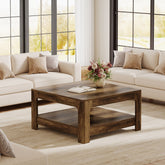 Tribesigns 39.4-Inch Square Coffee Table, Large Farmhouse Center Table with Storage Shelf for Living Room 3