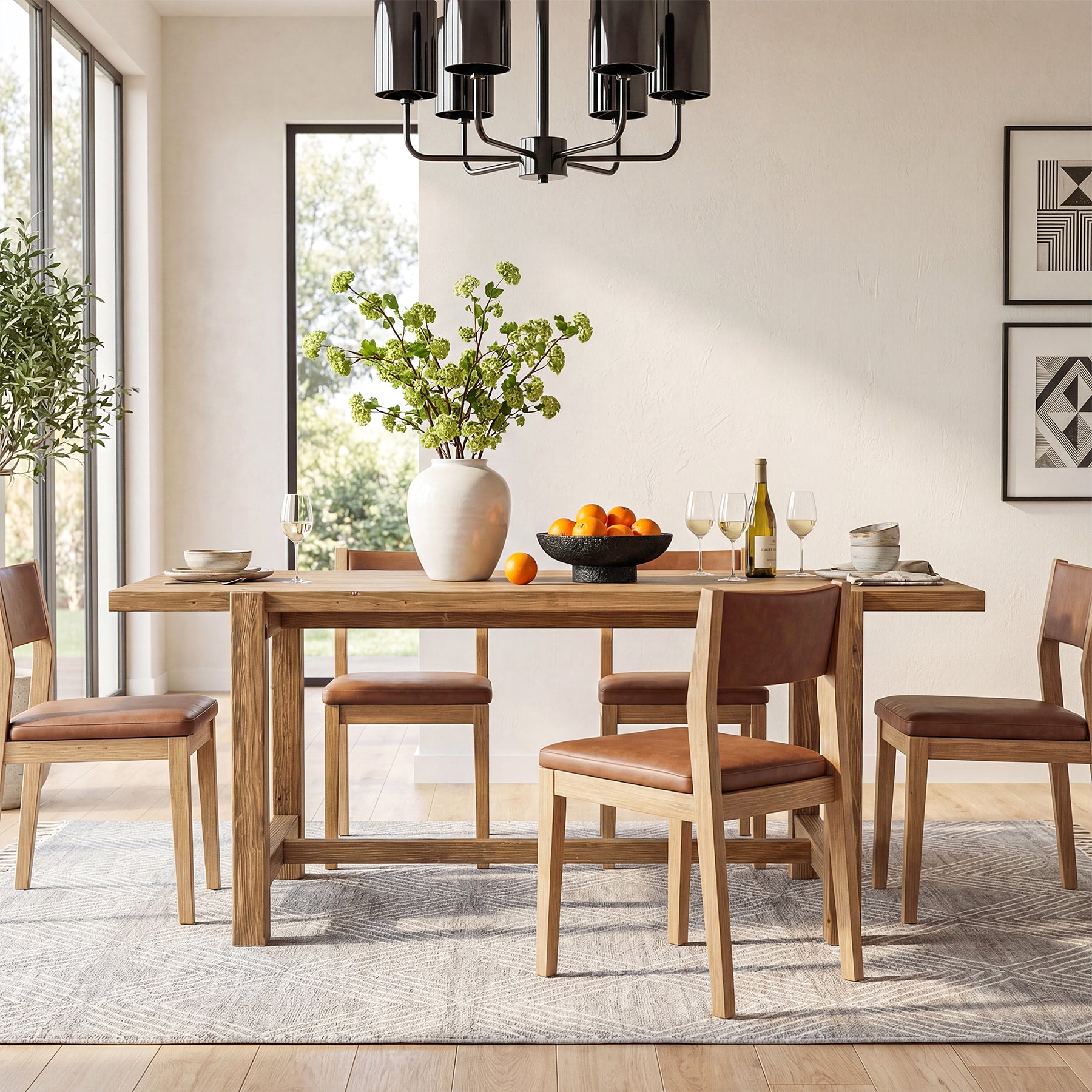 Tribesigns 63-Inch Solid Wood Dining Table, Farmhouse Rectangular Table for 4-6 People