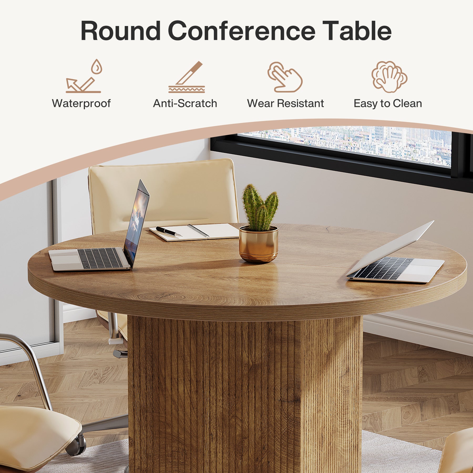 Tribesigns 31.5-Inch Round Conference Table with Fluted Pedestal Base, Small Office Meeting Table for Conference Room Study and Home Office