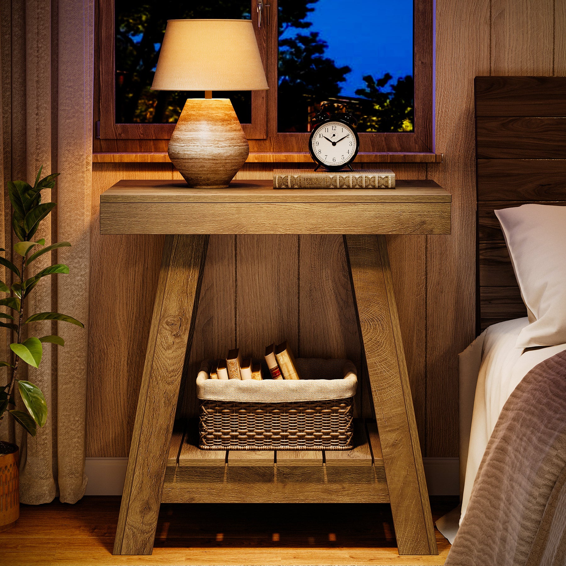 Tribesigns 23.6 Inch 2-Tier End Table with Trapezoidal Base, Farmhouse Side Table for Small Spaces