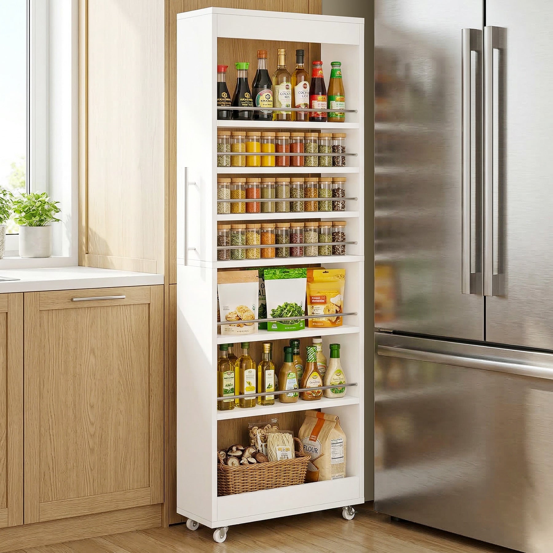 73-Inch 7-Tier Slim Rolling Pantry Cart, Narrow Pull-Out Storage Rack for Kitchen Gaps