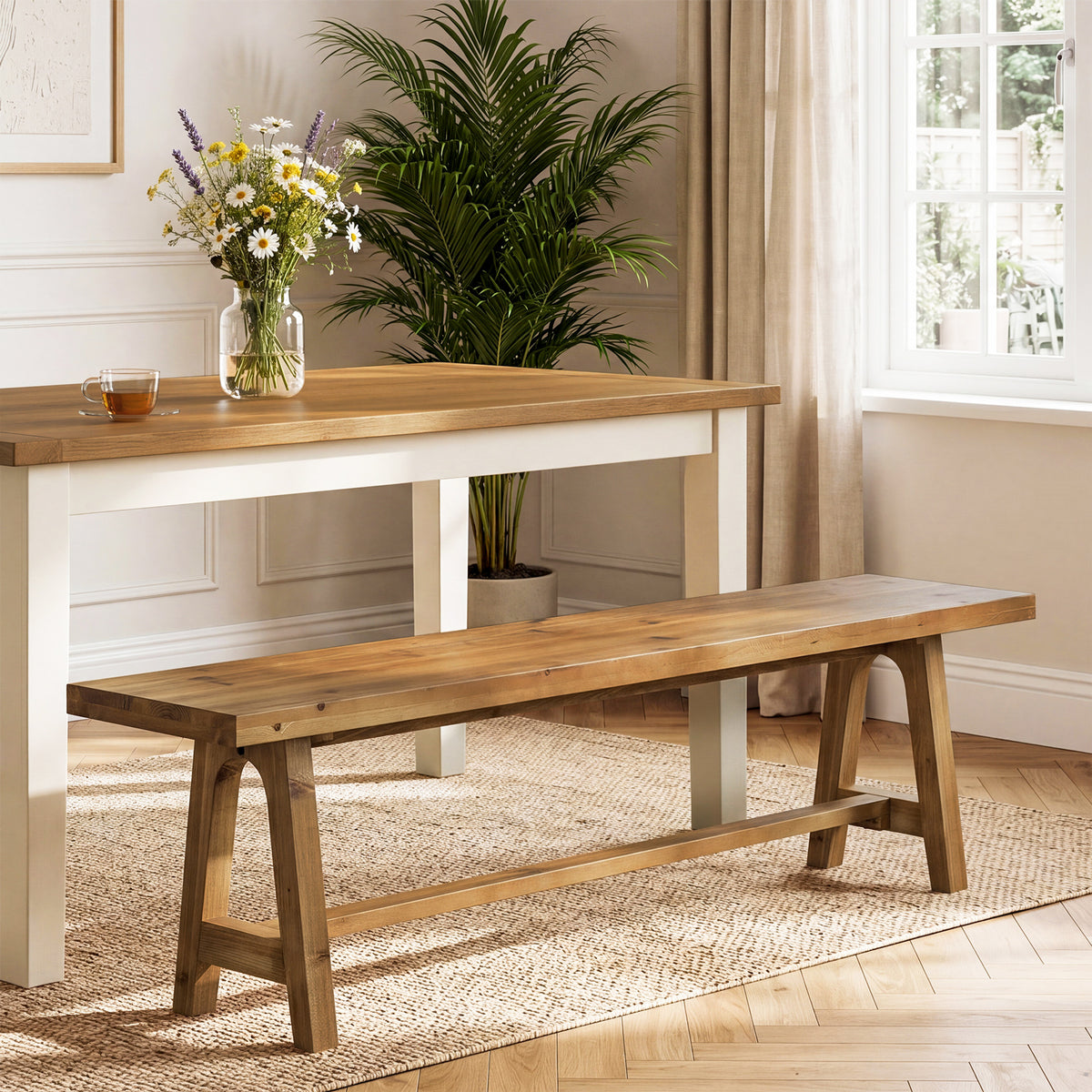 Tribesigns 63-Inch Solid Wood Dining Bench, Farmhouse Kitchen Bench for Dining Room
