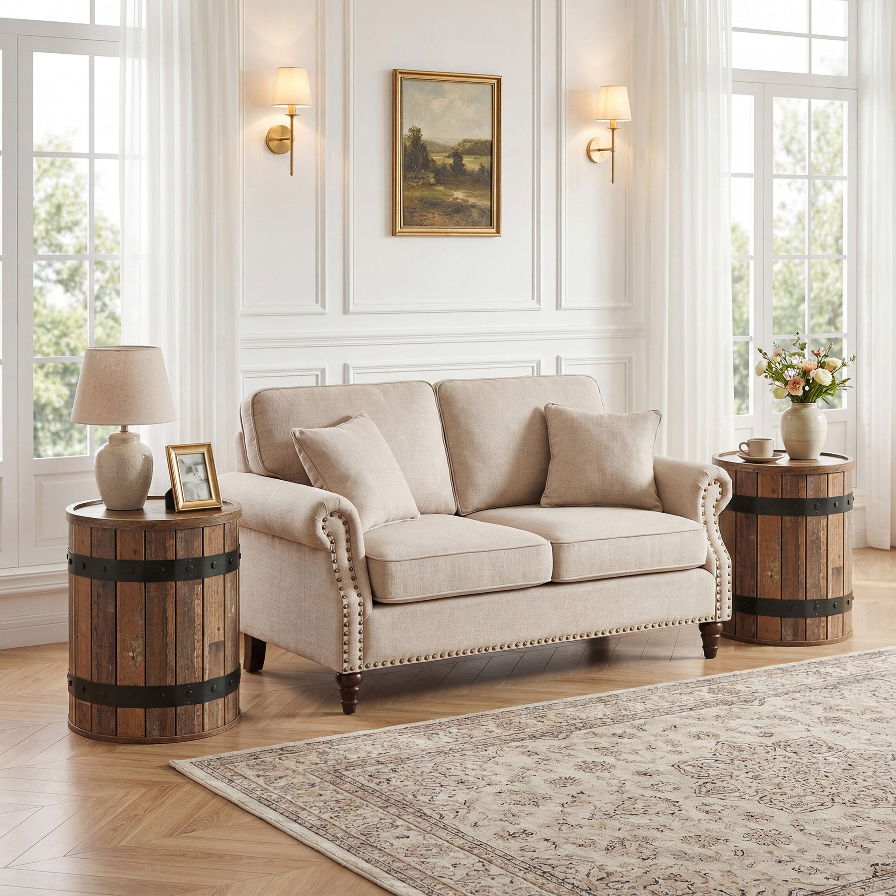 19.68-Inch Barrel Side Table with Hidden Storage, Farmhouse Round End Table with Removable Lid