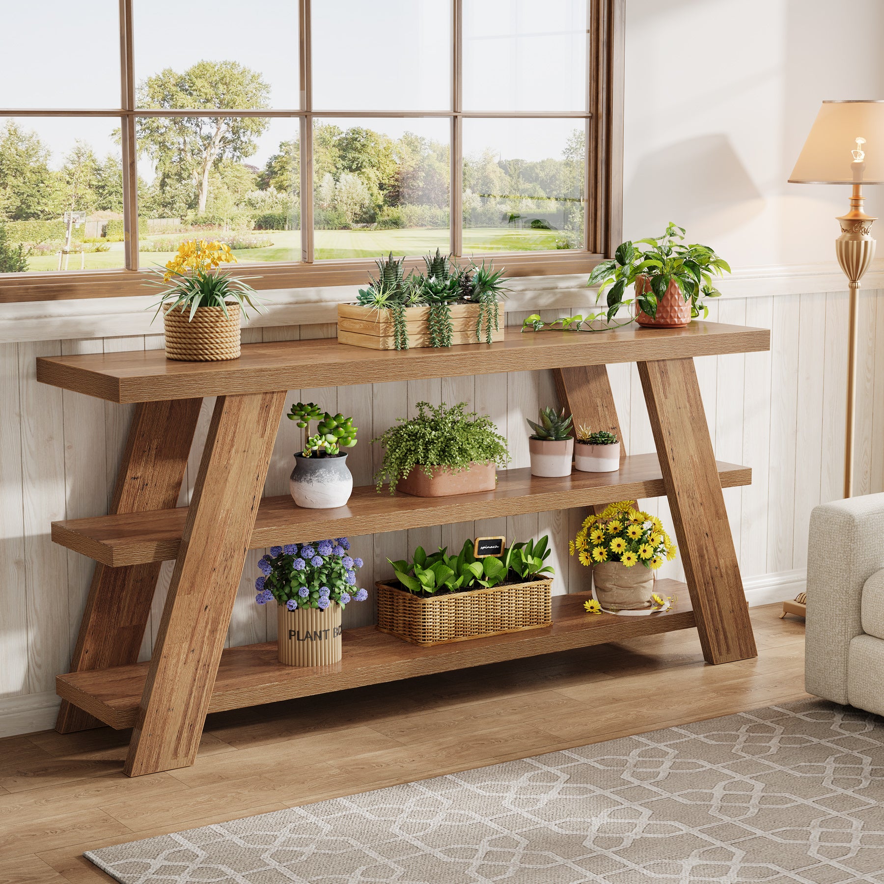 70.9" Farmhouse Console Table, 3-Tier Narrow Sofa Table with Storage