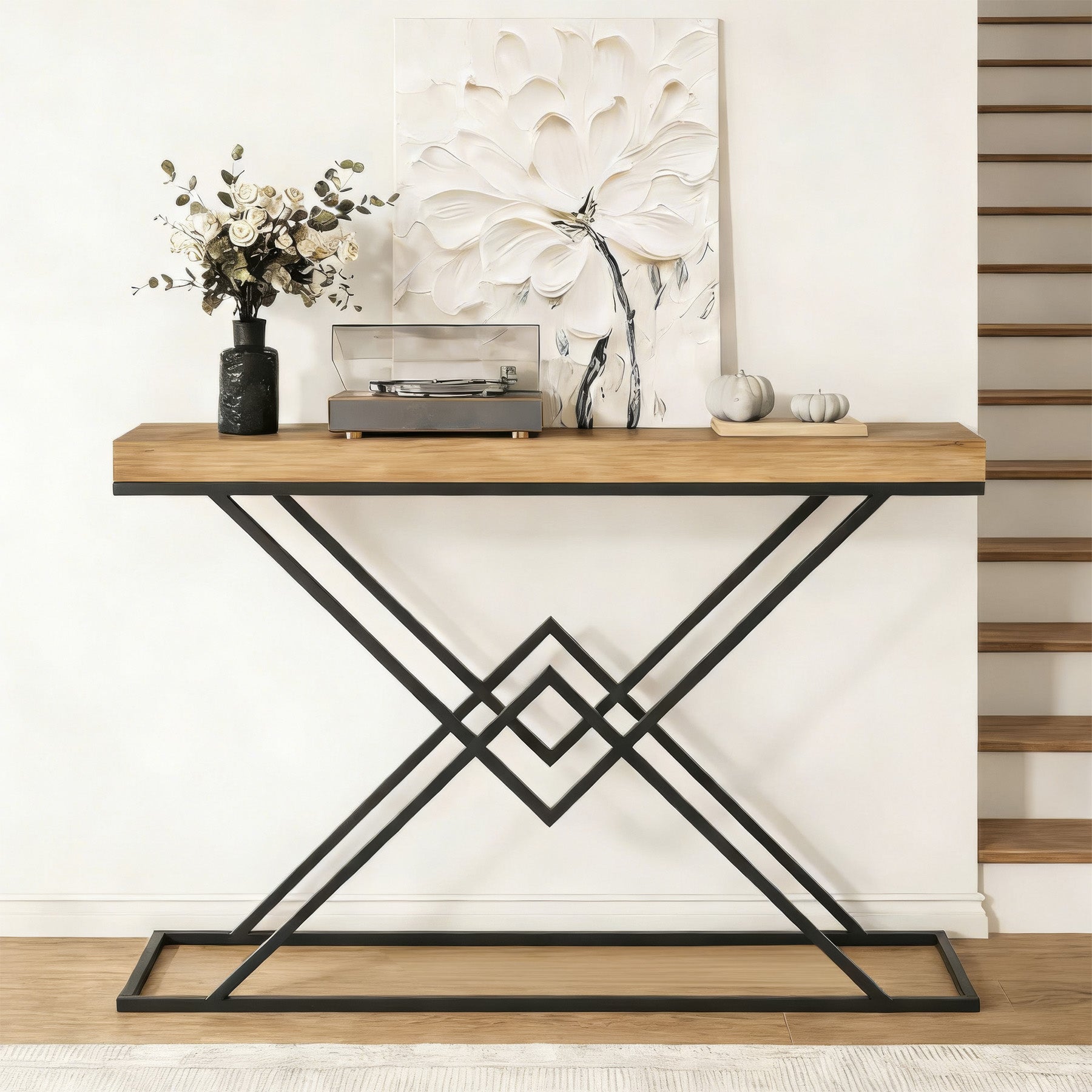 Tribesigns 47.2-Inch Industrial Console Table, Entryway Hallway Table with Geometric Metal Frame for Living Room and Entrance