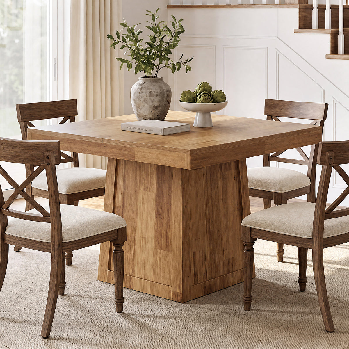 Tribesigns 31.5 Inch Square Dining Table for 2-4, Walnut Kitchen Table with Trapezoid Base for Small Spaces