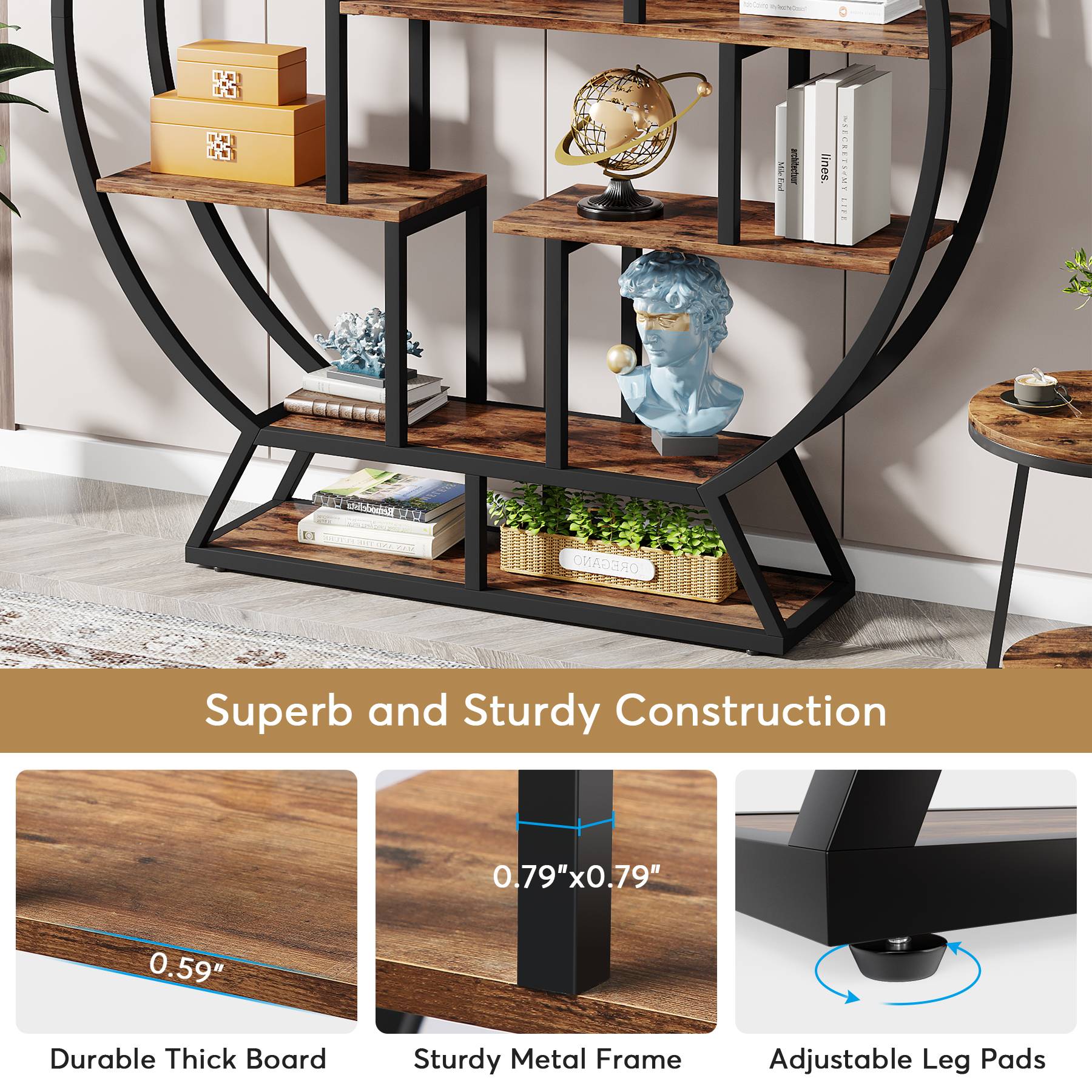 Tribesigns Bookshelf, 63 Inch Round Etagere Bookcase with Staggered Shelves Tribesigns