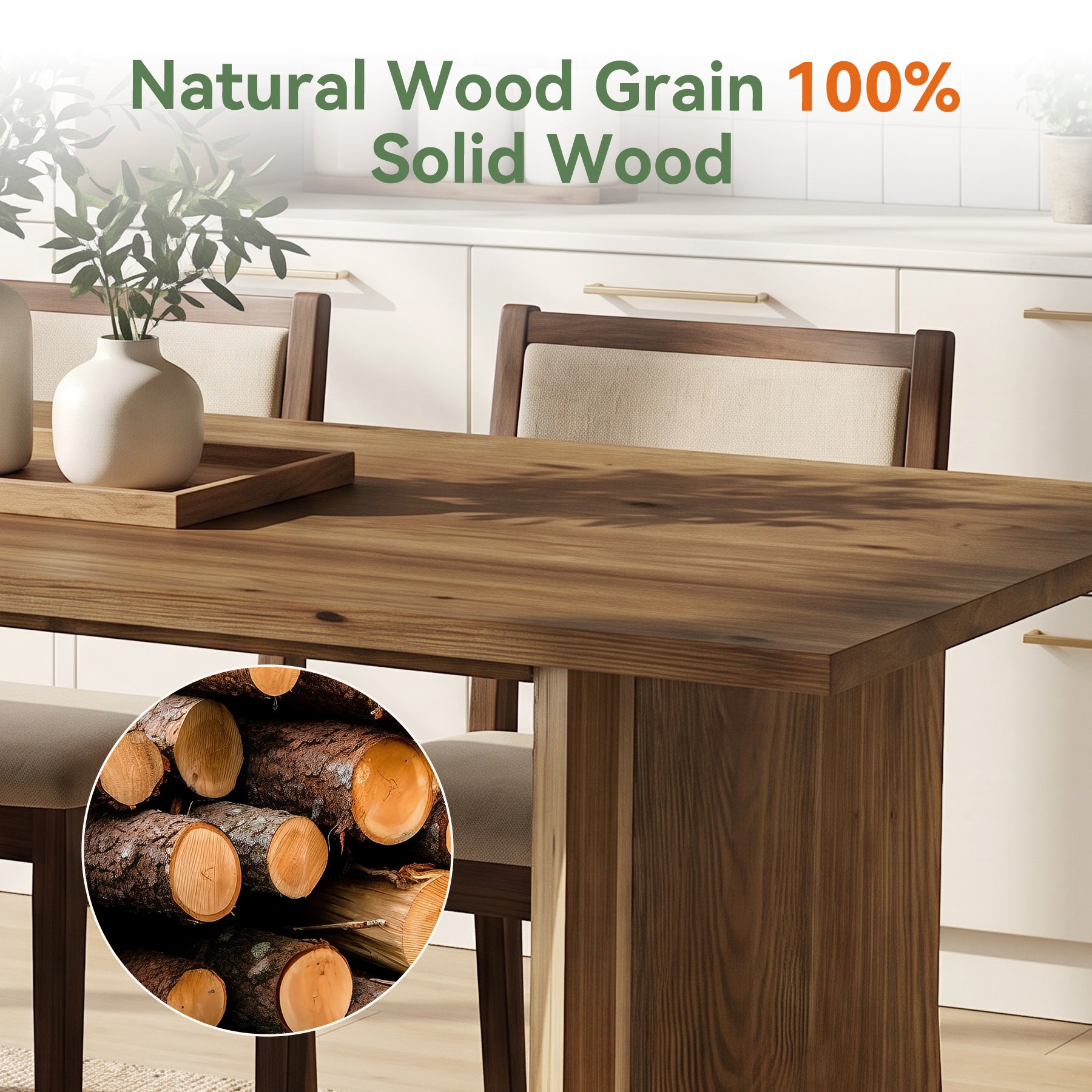 63-Inch Solid Wood Dining Table for 4-6 People with Clamp-Style Legs, Farmhouse Rectangular Kitchen Table