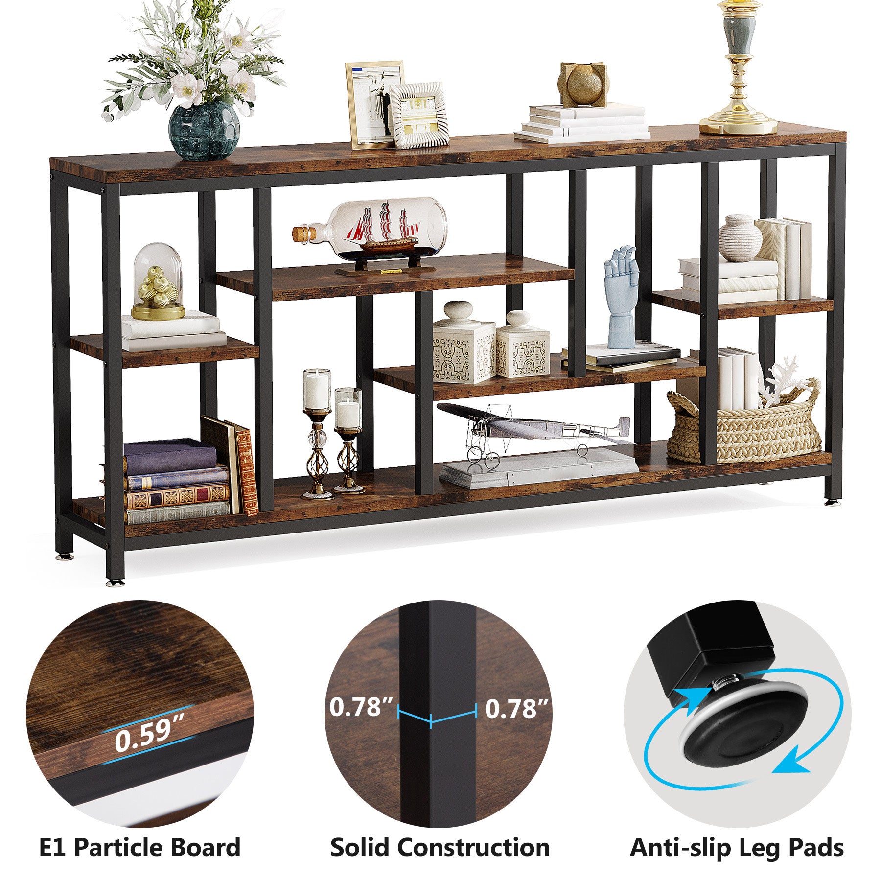 Tribesigns 70.9-Inch Extra Long Console Table with 3-Tier Storage Shelves, Industrial Narrow Sofa Table for Entryway