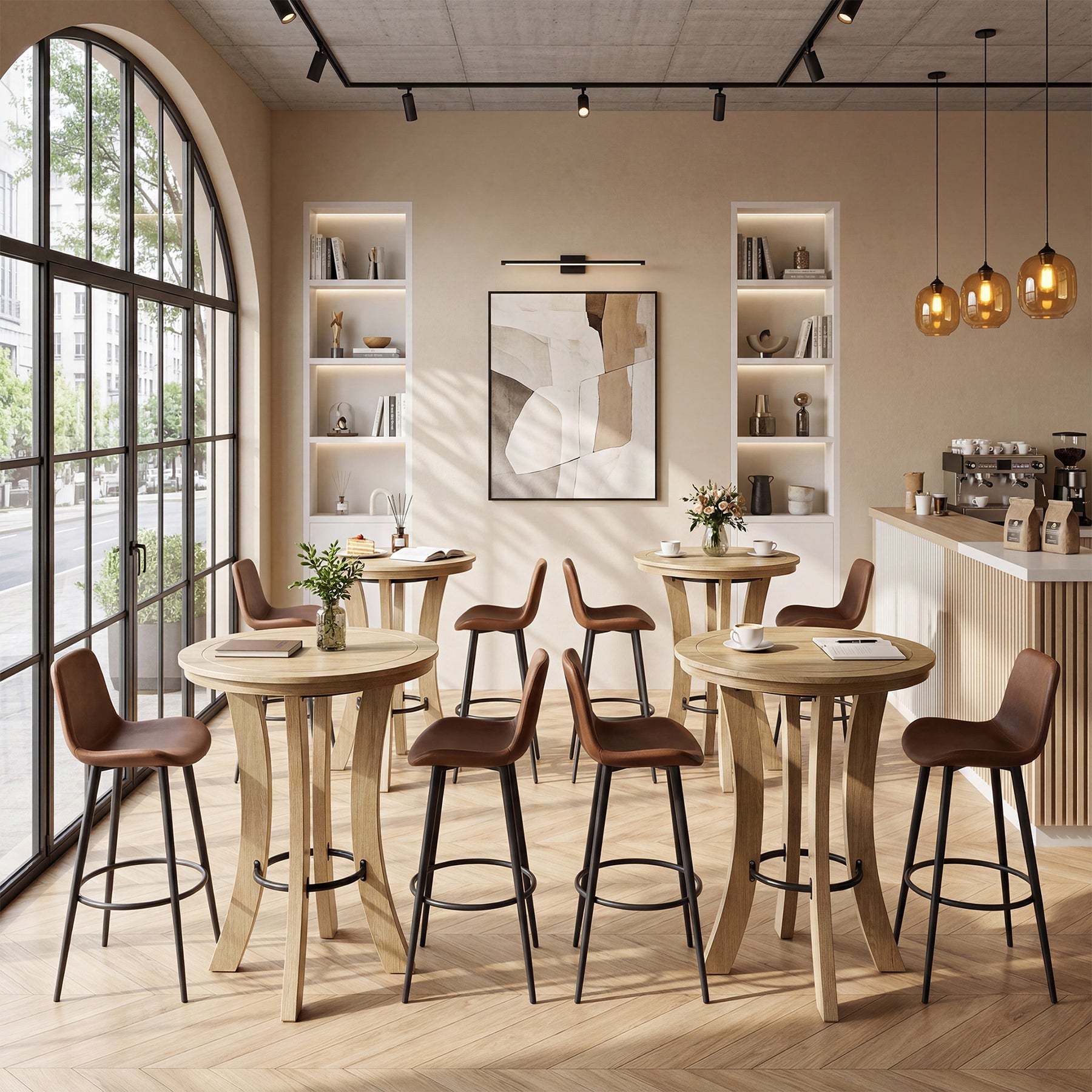 Tribesigns 39.4-Inch High Round Bar Table with Curved Legs and Metal Footrest, Modern Pub Table for Kitchen and Coffee Bar