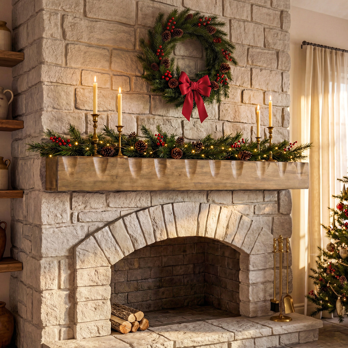 Tribesigns 63" Solid Wood Floating Mantel Shelf with 80 lb Capacity, Rustic Fireplace Wall Decor
