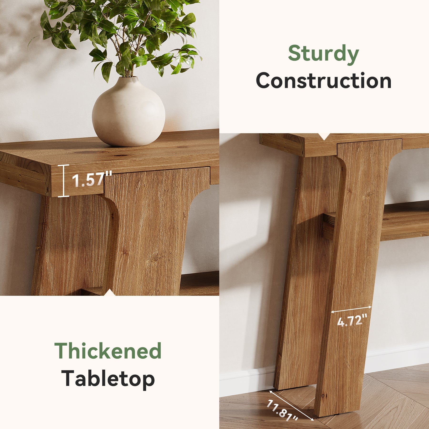 47-Inch Solid Wood Console Table with 2-Tier Storage, Farmhouse Entryway Table