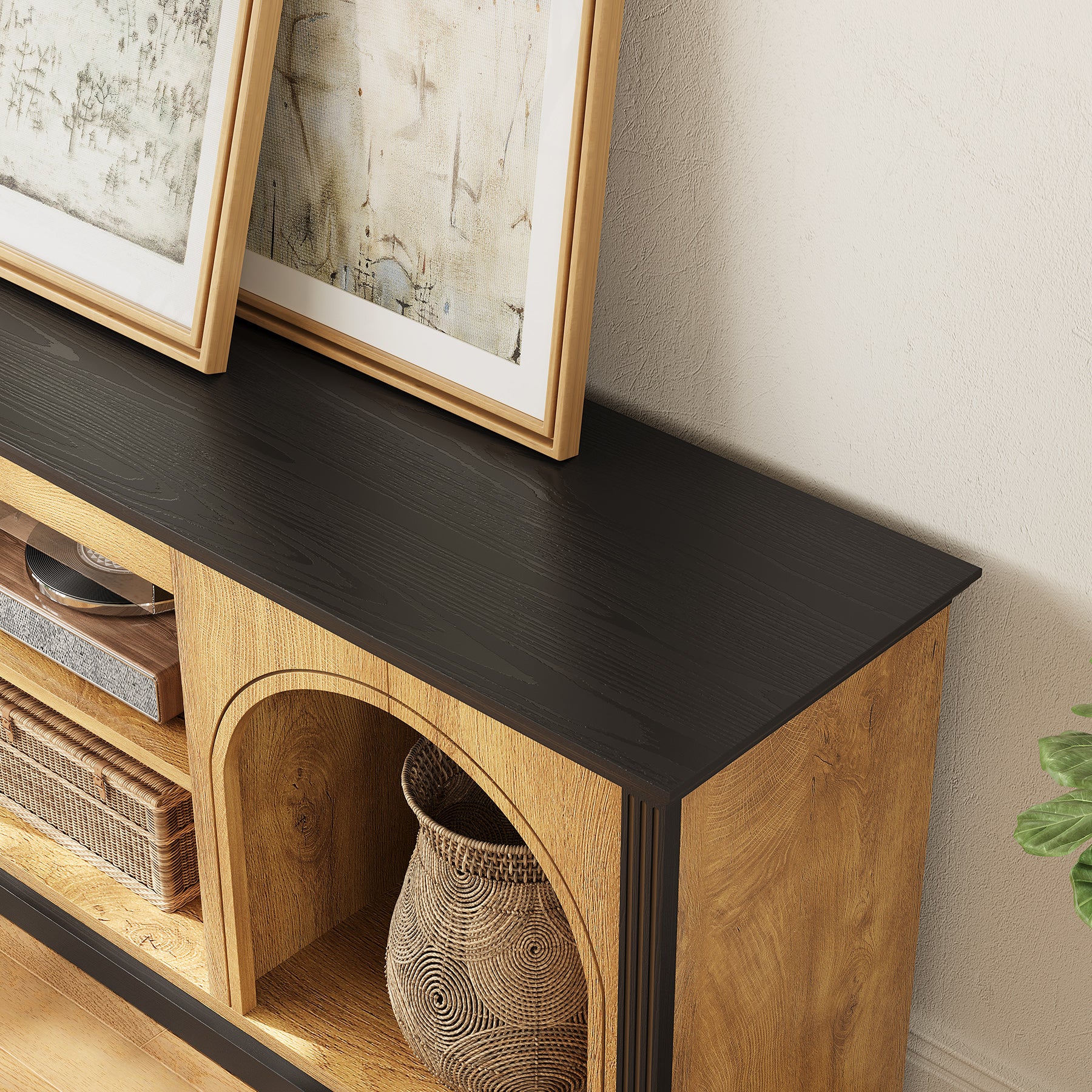 Tribesigns Modern TV Stand with Arched Shelves, Media Console for TVs up to 65 Inches in Living Room