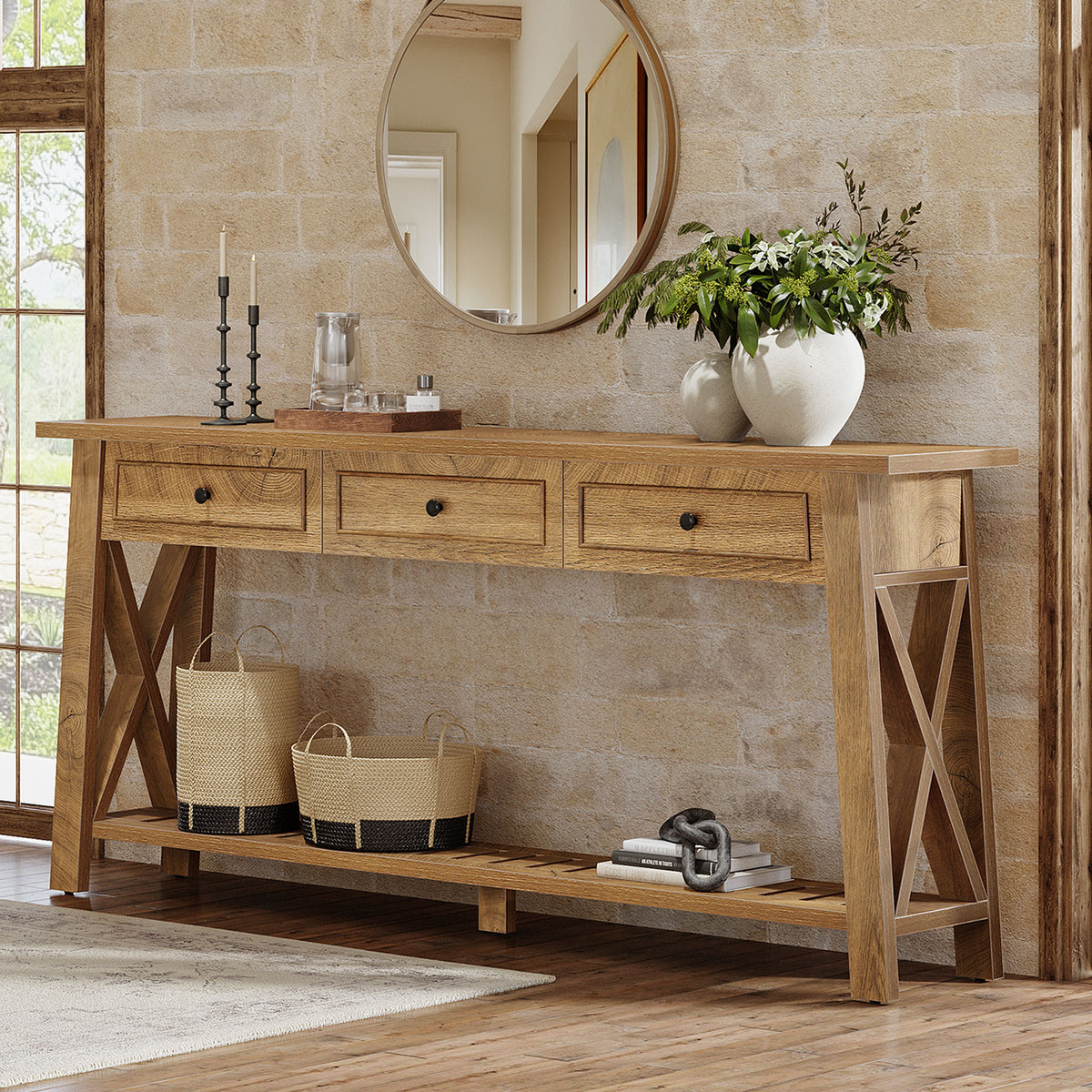 Tribesigns 70.87 Inch Console Table with 3 Drawers and Bottom Shelf, Farmhouse Sofa Table for Entryway and Living Room