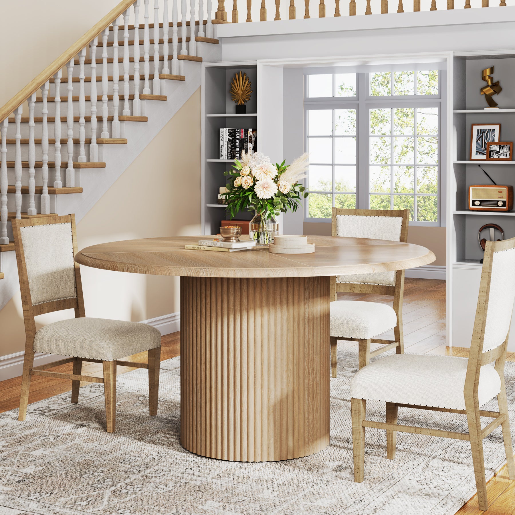 Modern Round Dining Table, 47-Inch 4-Seater with Metal Base