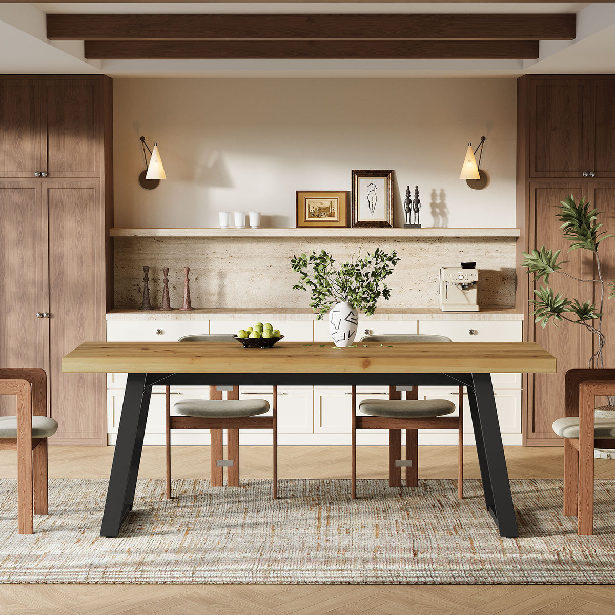 Tribesigns 63-Inch Solid Wood Dining Table with Black Metal Legs, Farmhouse Kitchen Table for 4-6