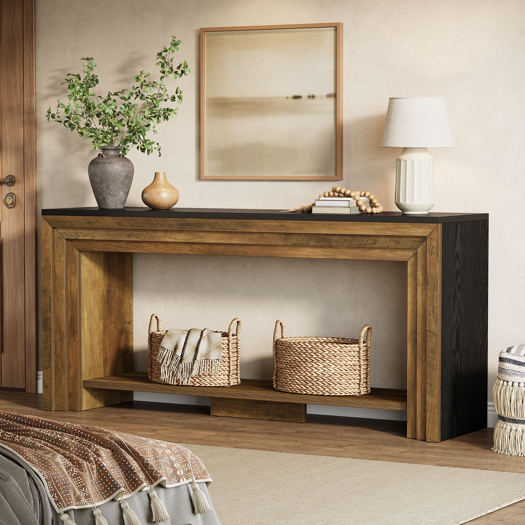 70.9-Inch Farmhouse Narrow Console Table with Storage, Wooden Sofa Table for Entryway