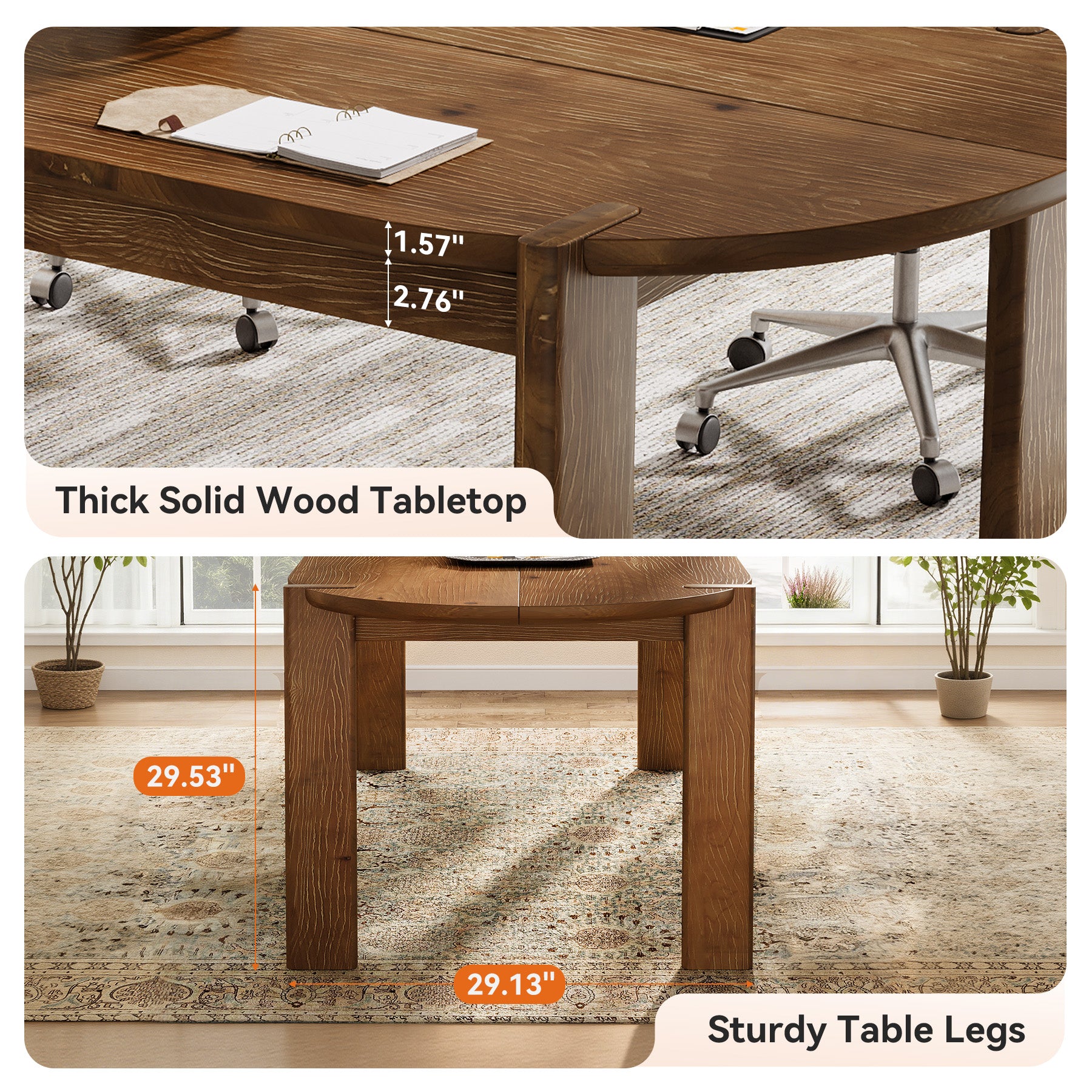 Tribesigns 63 Inch Solid Wood Conference Table with Rounded Edges