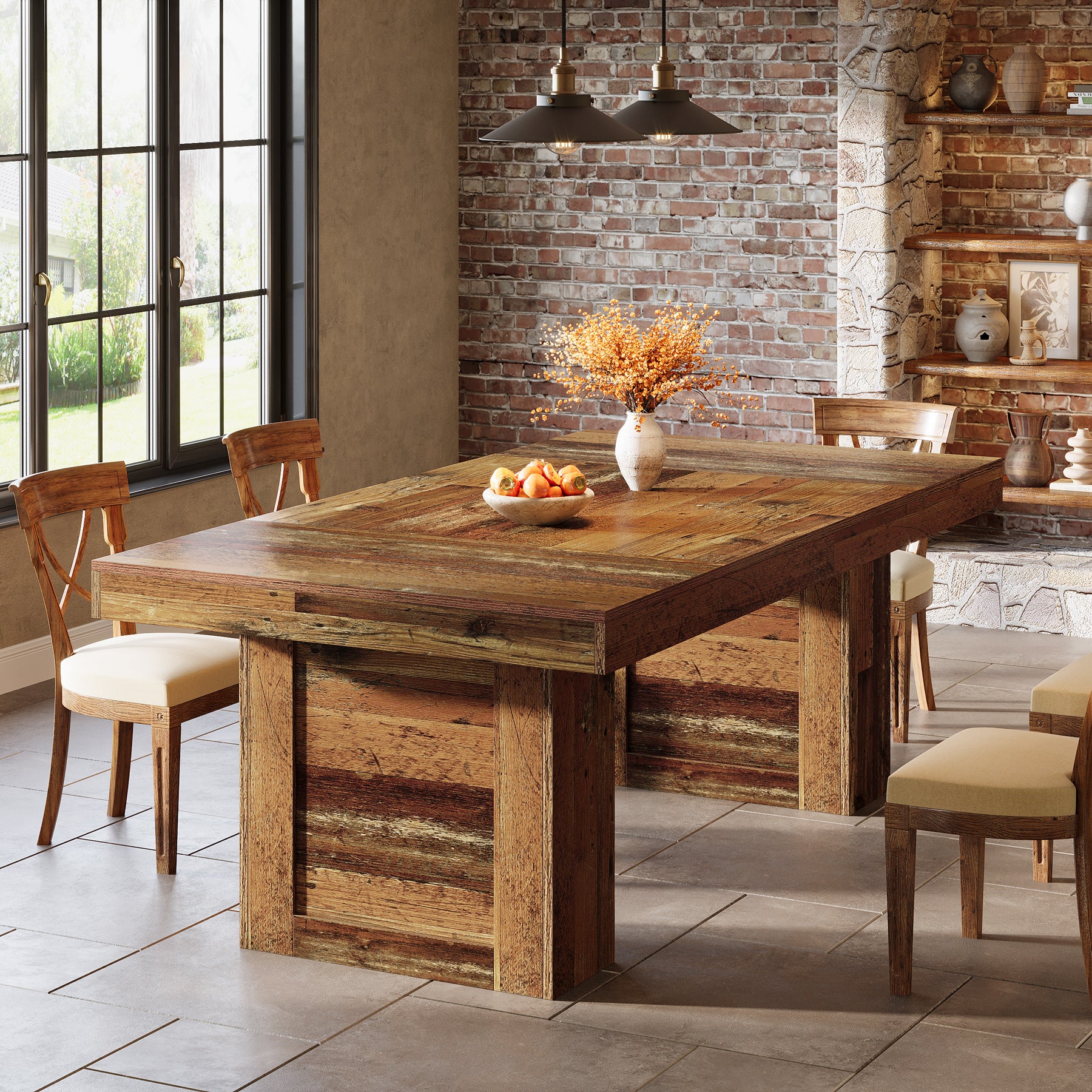 Tribesigns 63 Inch Farmhouse Dining Table for 6, Rectangular Wooden Kitchen Table with Heavy Duty Legs for Dining Room