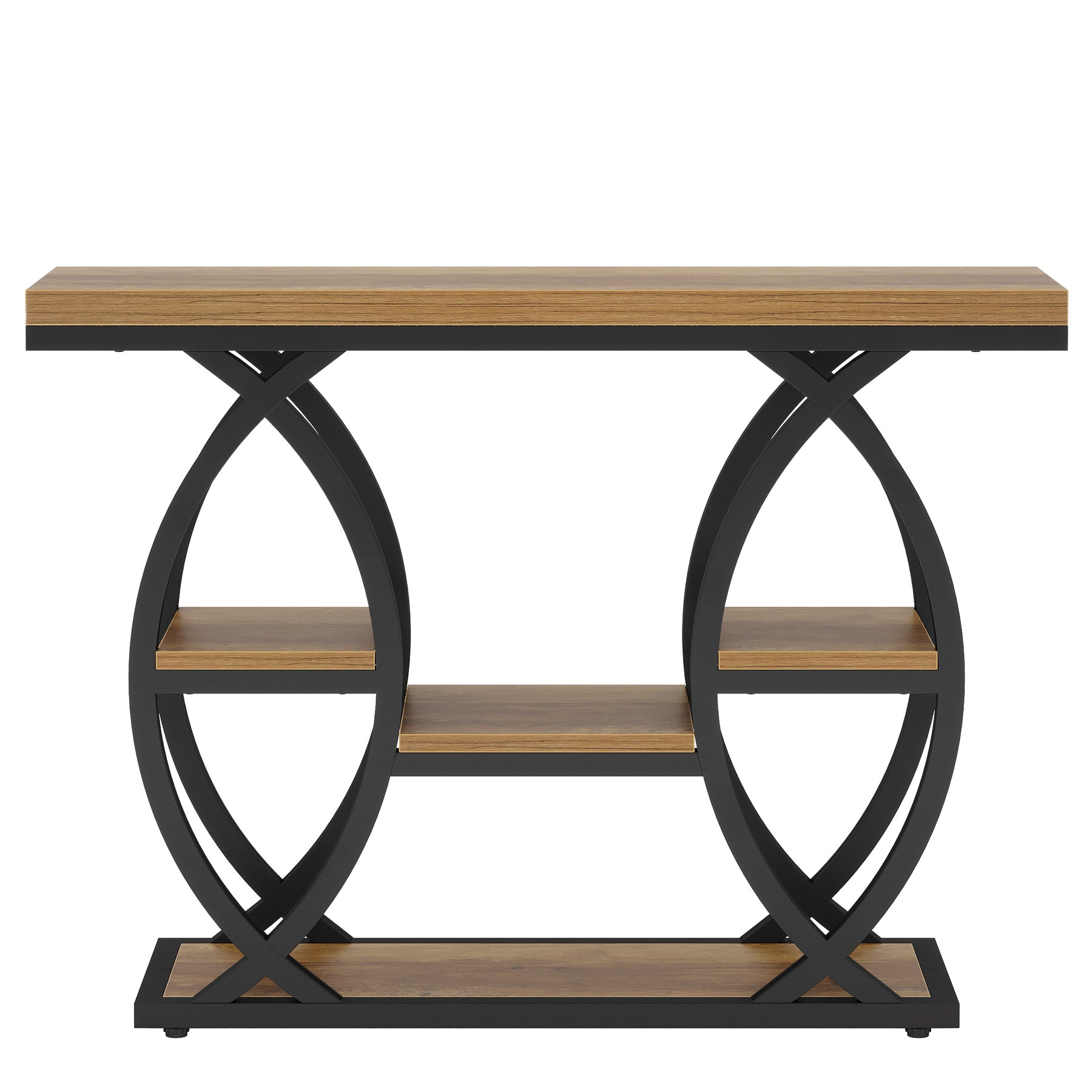 39.4" Industrial Console Table - 4-Tier Narrow Sofa Table with Metal Frame & Storage, Rustic Brown