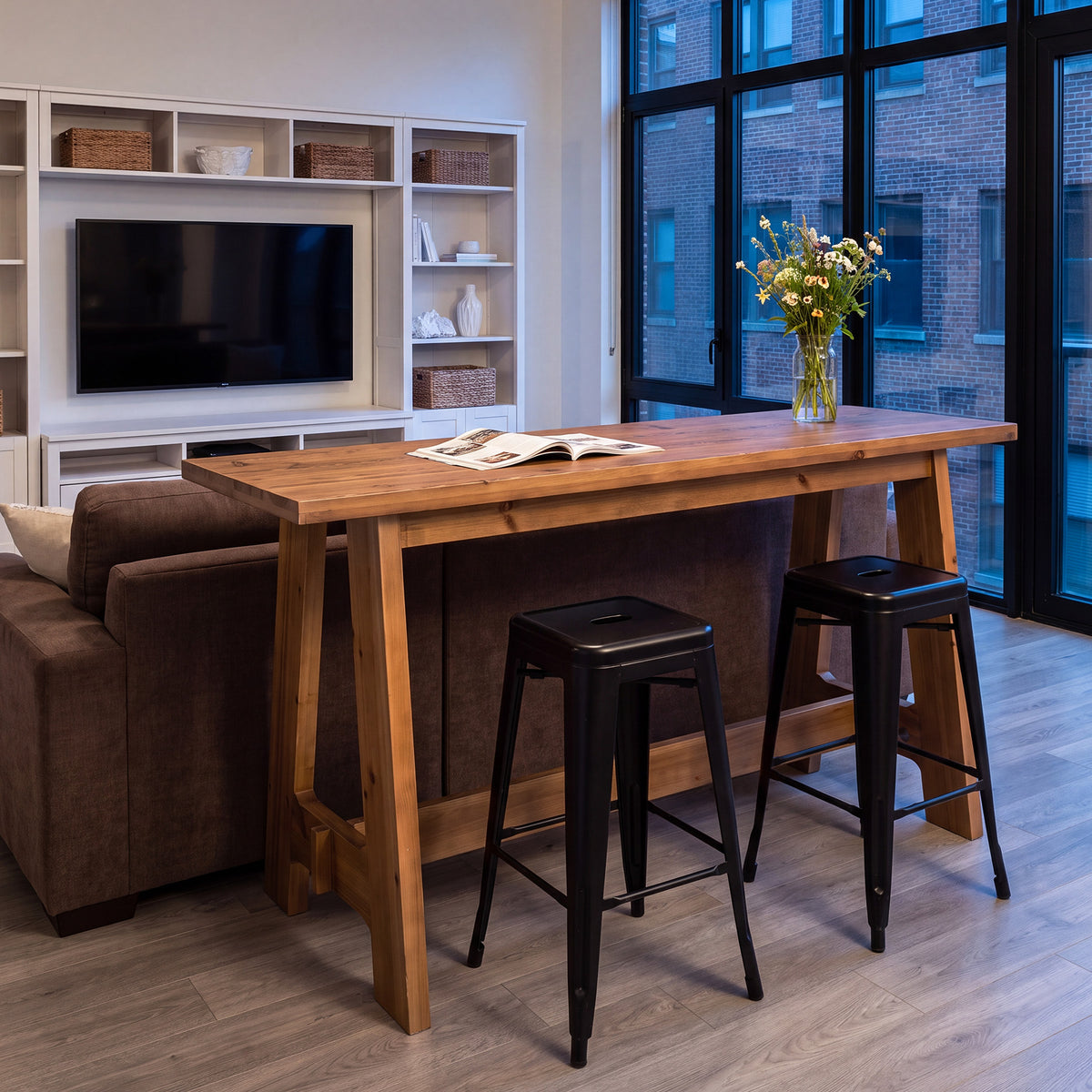 Tribesigns 63" Solid Wood Bar Table with A-Frame Footrest, Farmhouse Pub Table for Kitchen