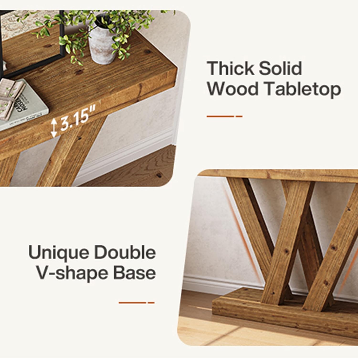 47" Solid Wood Console Table - Narrow Vintage Sofa Table for Entryway, Hallway & Living Room