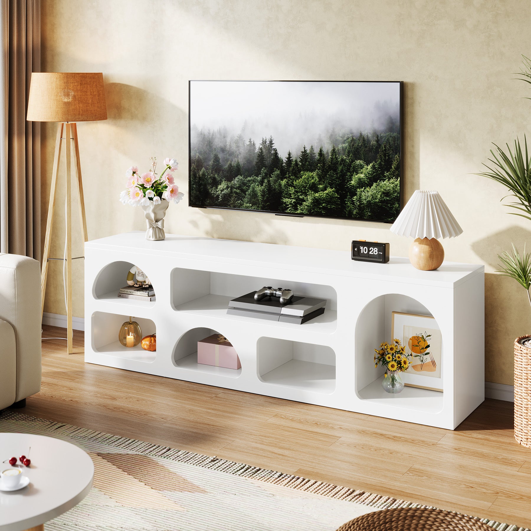 Tribesigns 63-Inch TV Stand with 6 Open Shelves, Modern Entertainment Center for Living Room