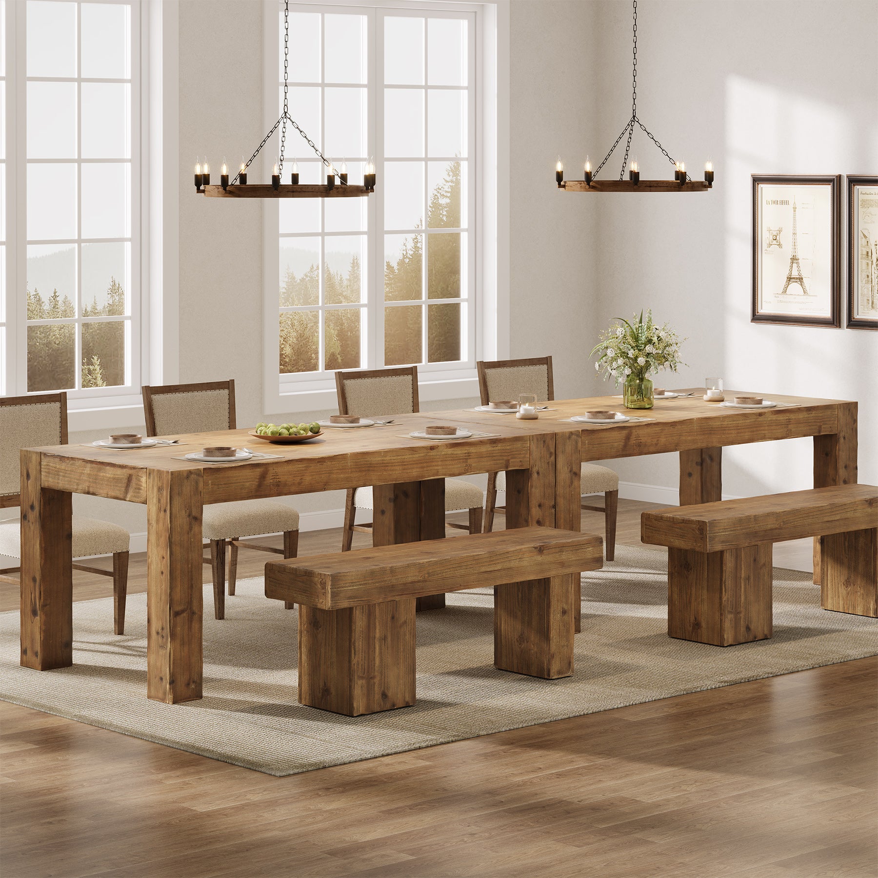 Tribesigns 63" Solid Wood Dining Table, Farmhouse Table for Dining Room (Only Table)