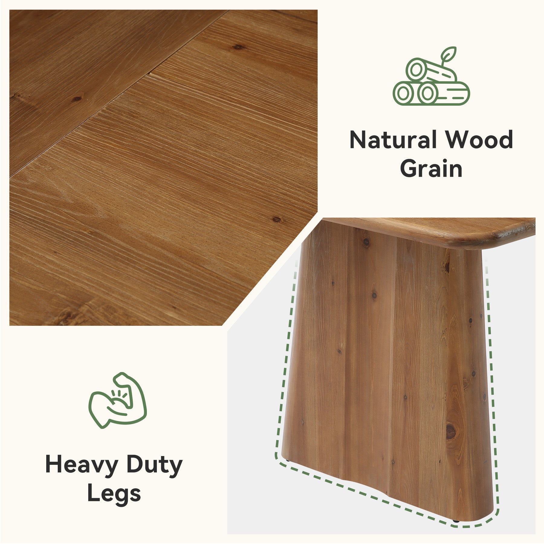 Tribesigns 63-Inch Solid Wood Dining Table with Double Pedestal Base, Rustic Table for Dining Room
