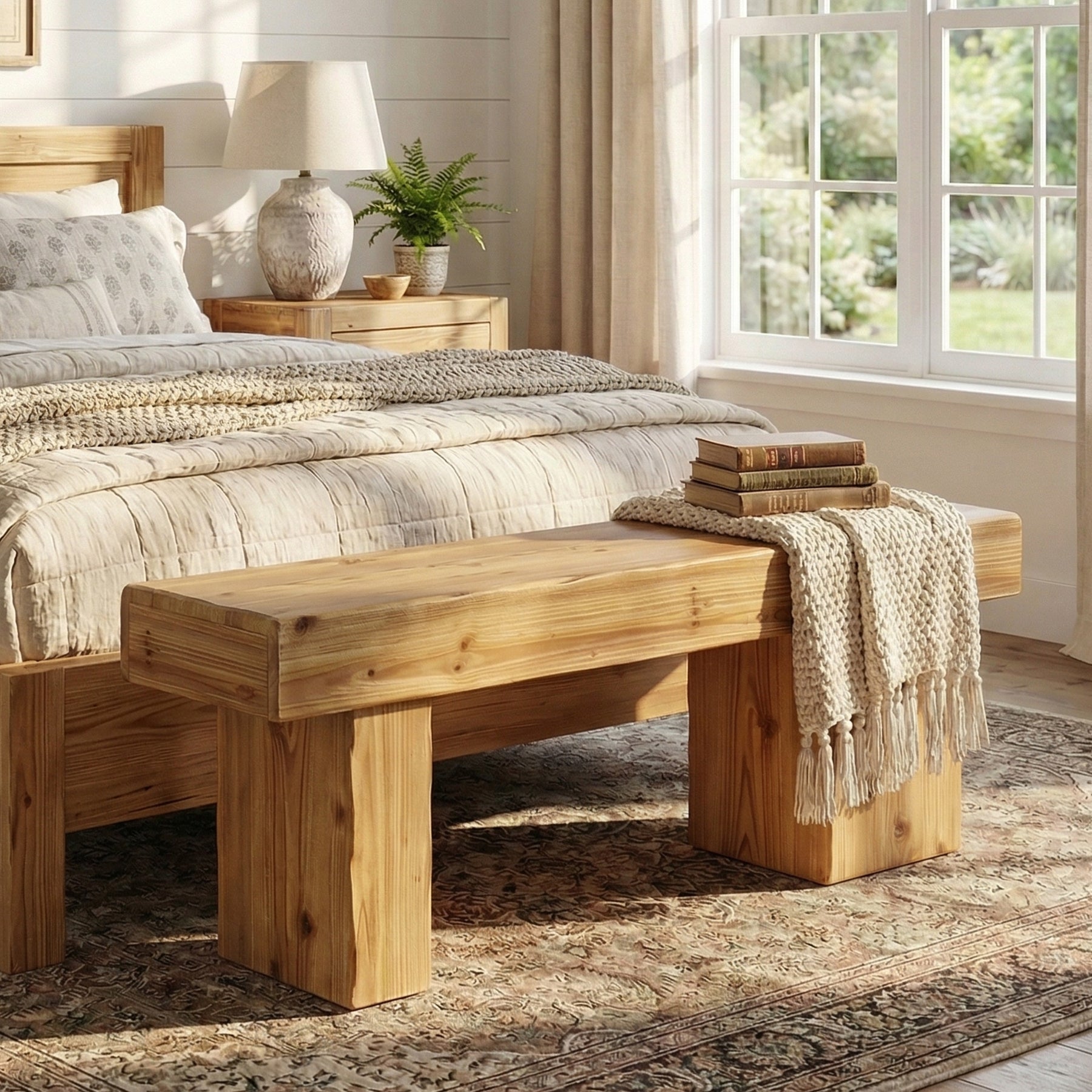 Tribesigns 47-Inch Solid Wood Entryway Bench, Thick Seat Bench for Hallway
