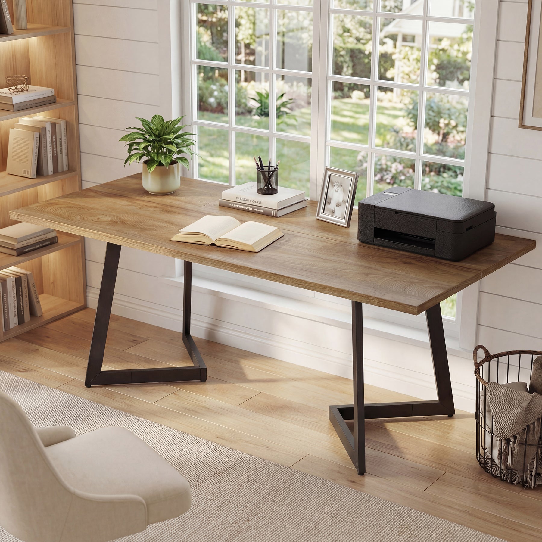 Tribesigns 62.2-Inch Industrial Executive Desk with V-Shaped Metal Legs, Large Computer Writing Desk for Home Office and Study Room