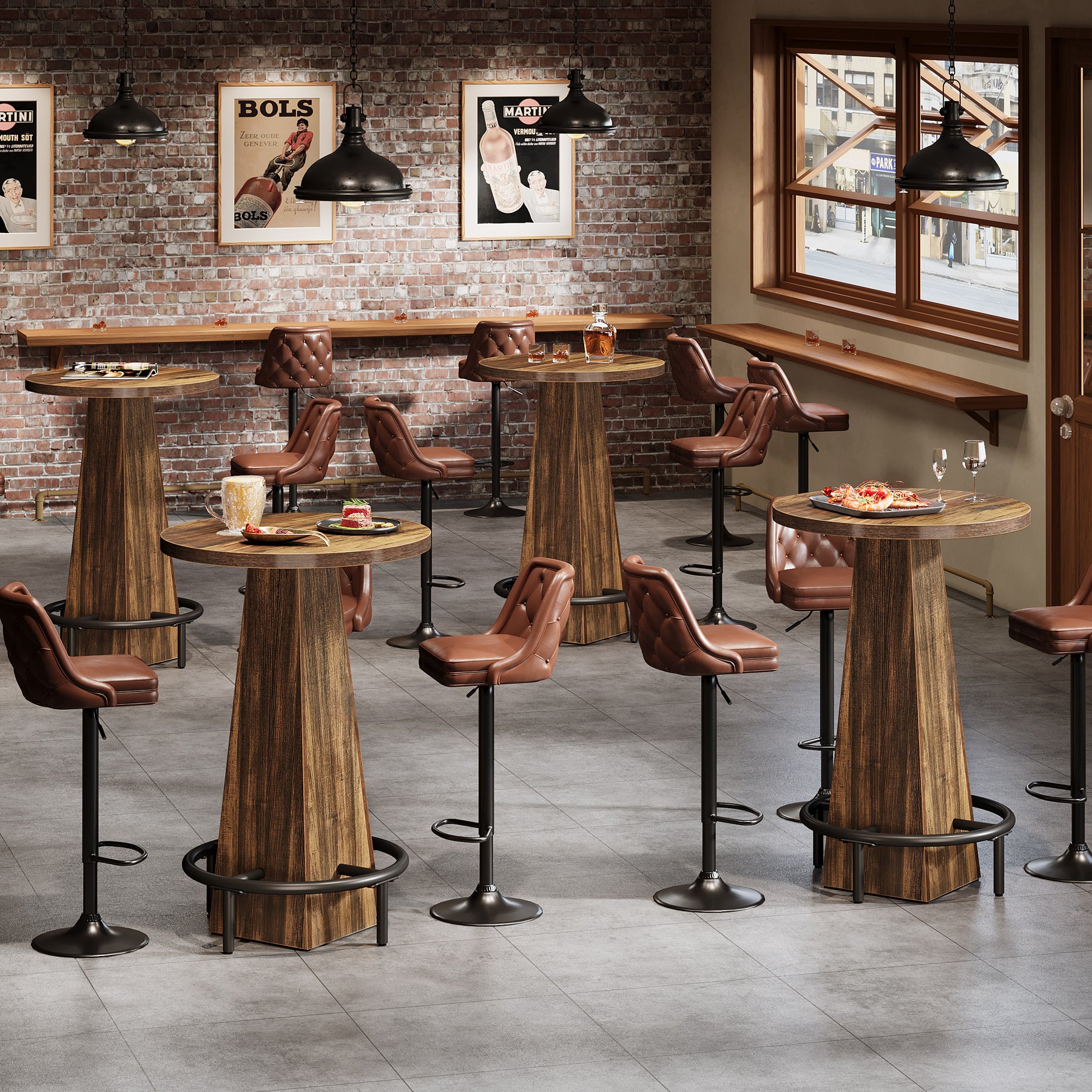 Tribesigns 37.4-Inch High Round Bar Table with Metal Footrest, Rustic Pub Table for Small Bars and Kitchen