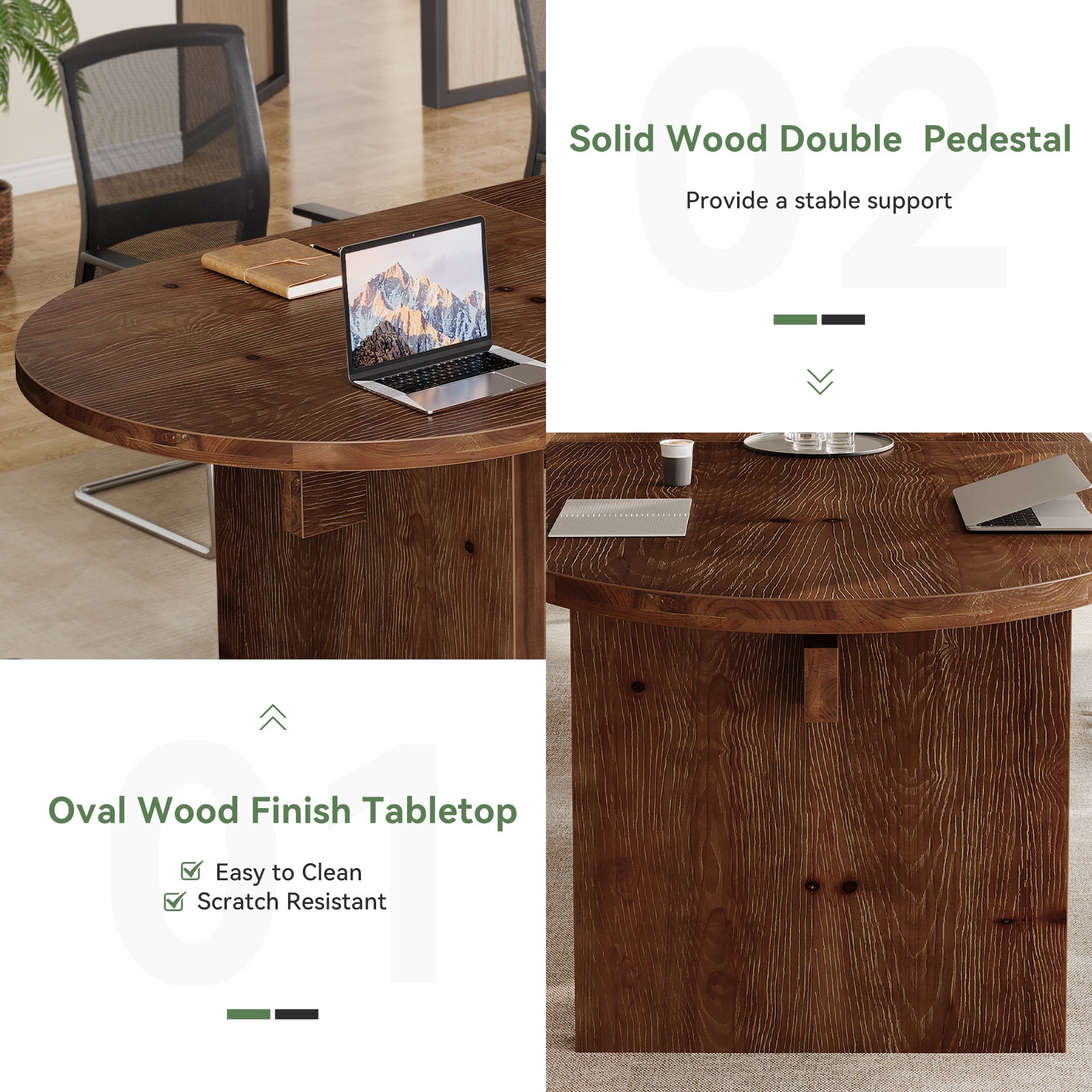 63-Inch Solid Wood Conference Table for 4 to 6 People with Oval Tabletop, Farmhouse Meeting Seminar Table