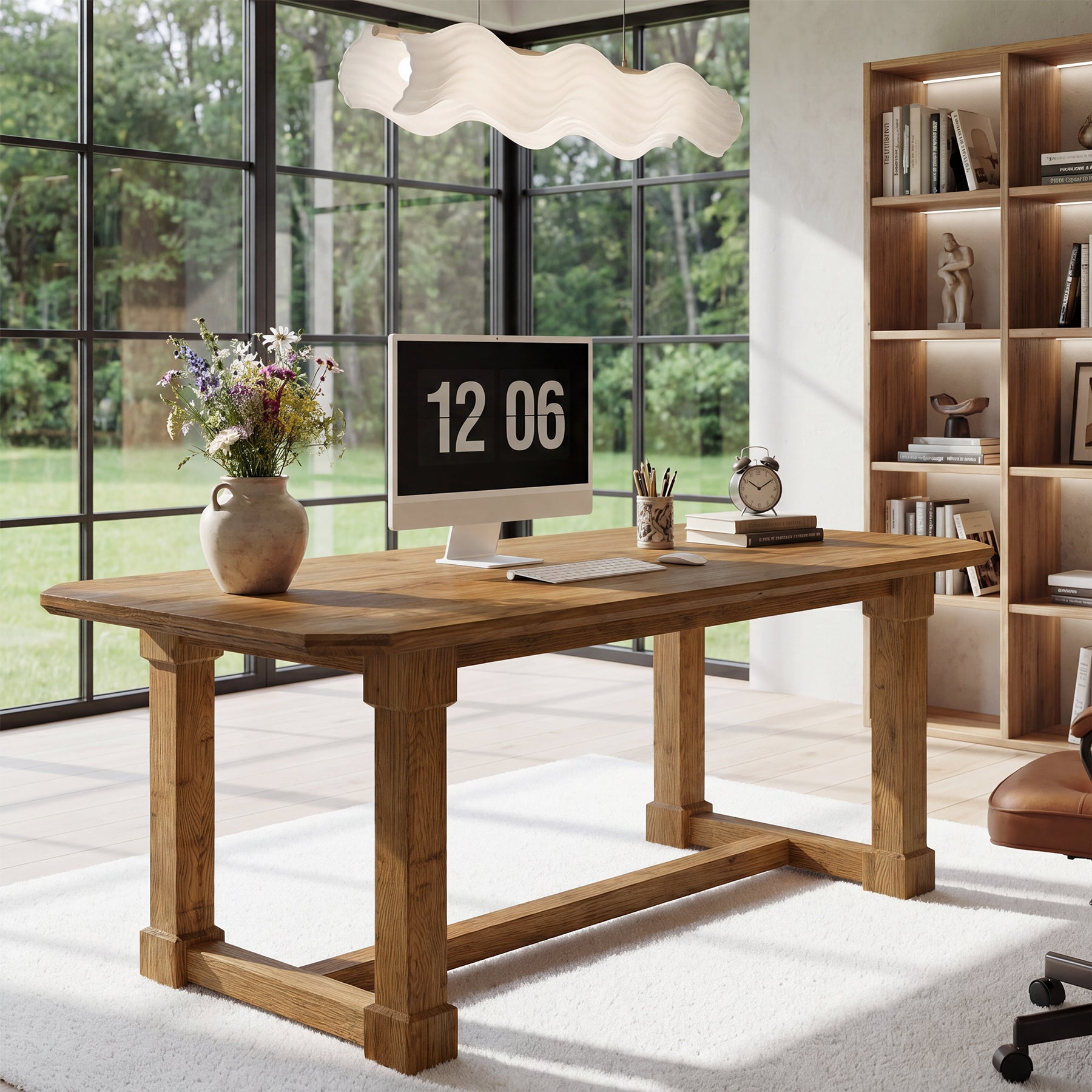 Tribesigns 63-Inch Solid Wood Executive Desk, Large Computer Desk with Heavy Duty Legs
